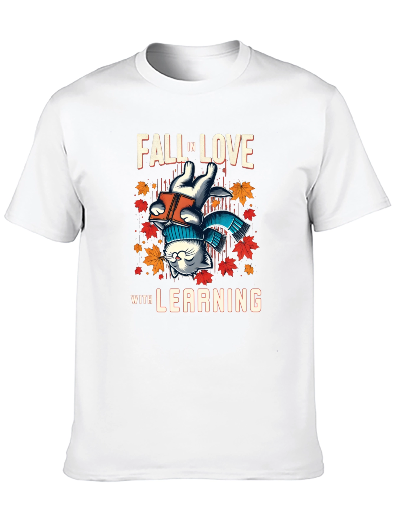 Black Fall in Love with Learning Cat T-Shirt view 10