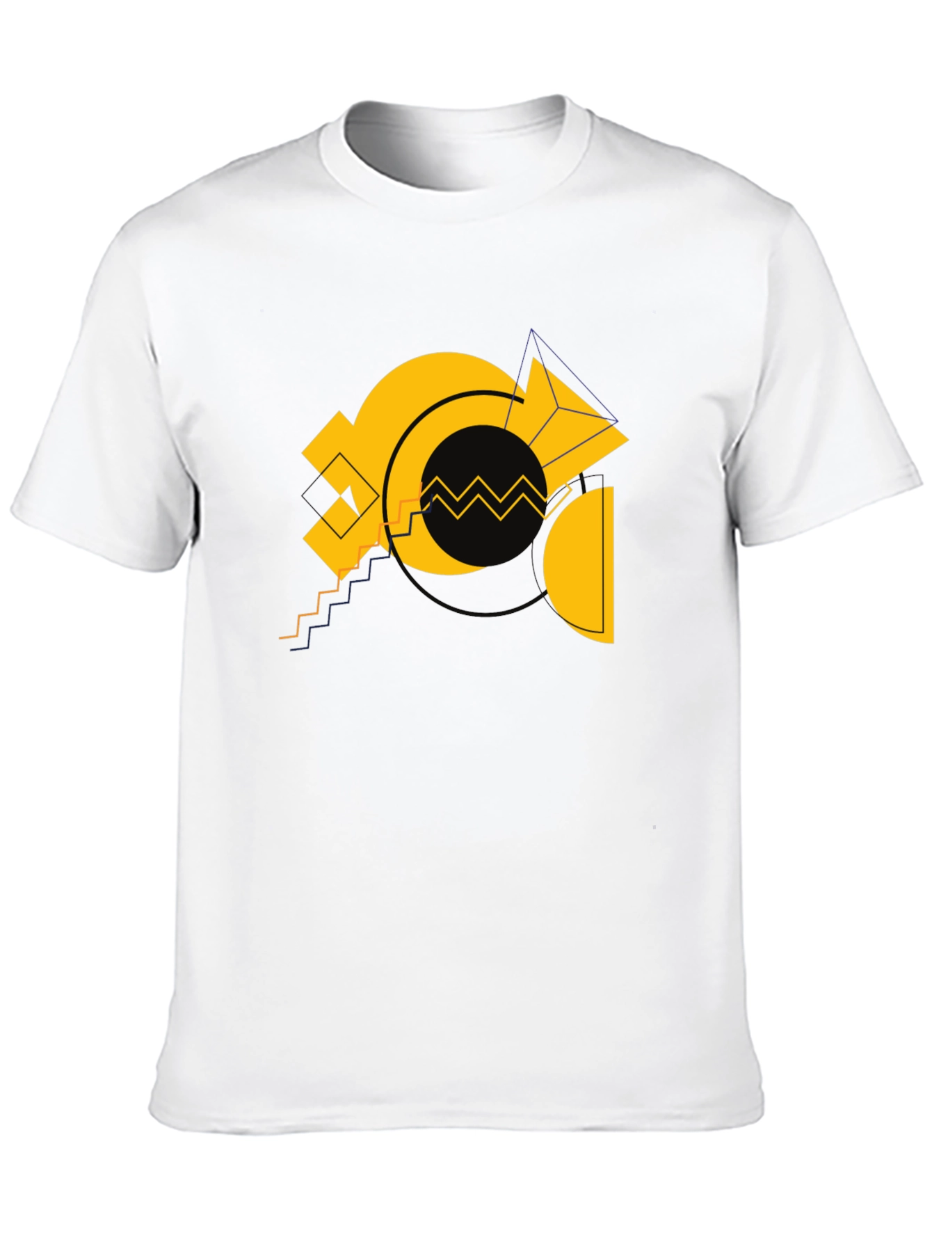 Black Geometric Gold Design Black Cotton T-Shirt view 10