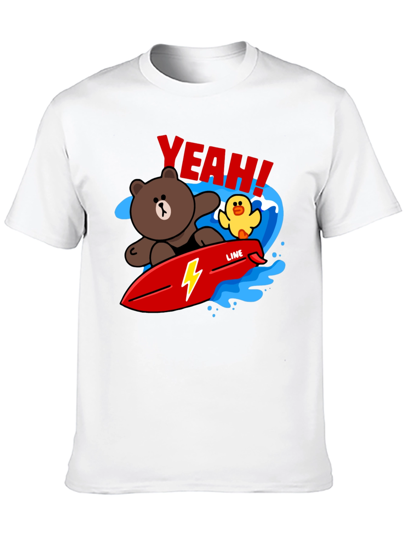 Black Cartoon Bear Surfing Graphic T-Shirt view 10