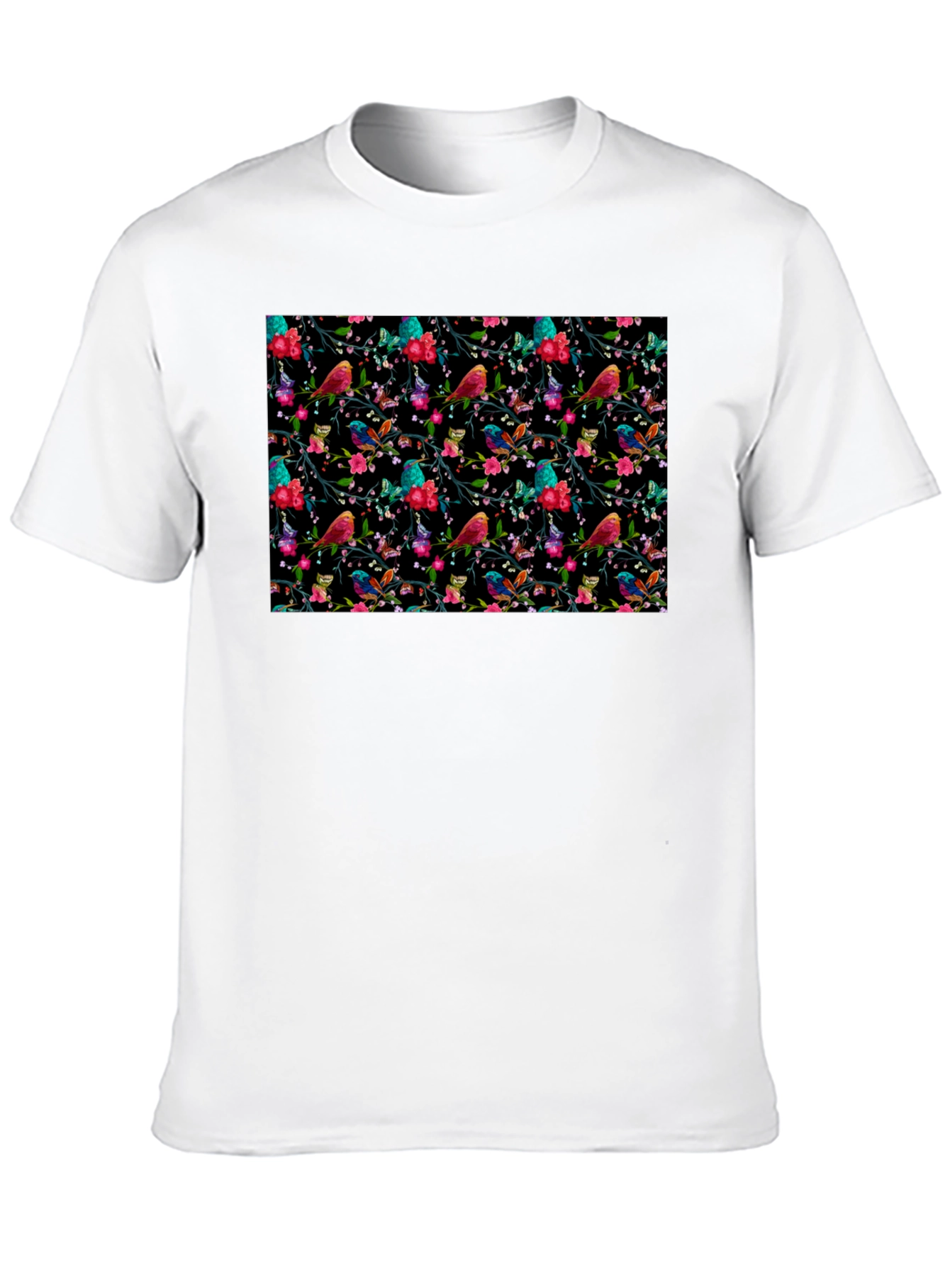 Black Floral Bird Print Black Tee view 10
