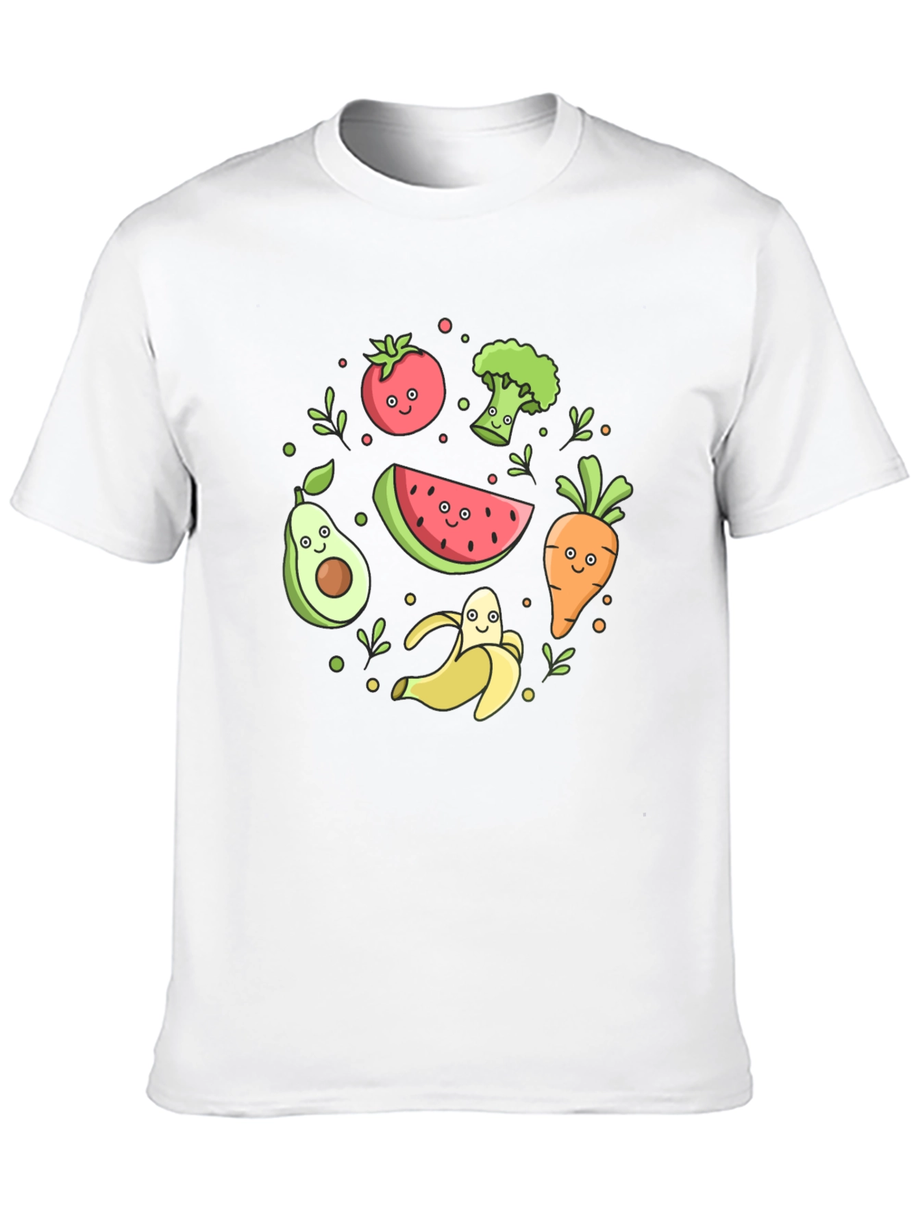 Cute Cartoon Fruits and Veggies Graphic Tee - 10