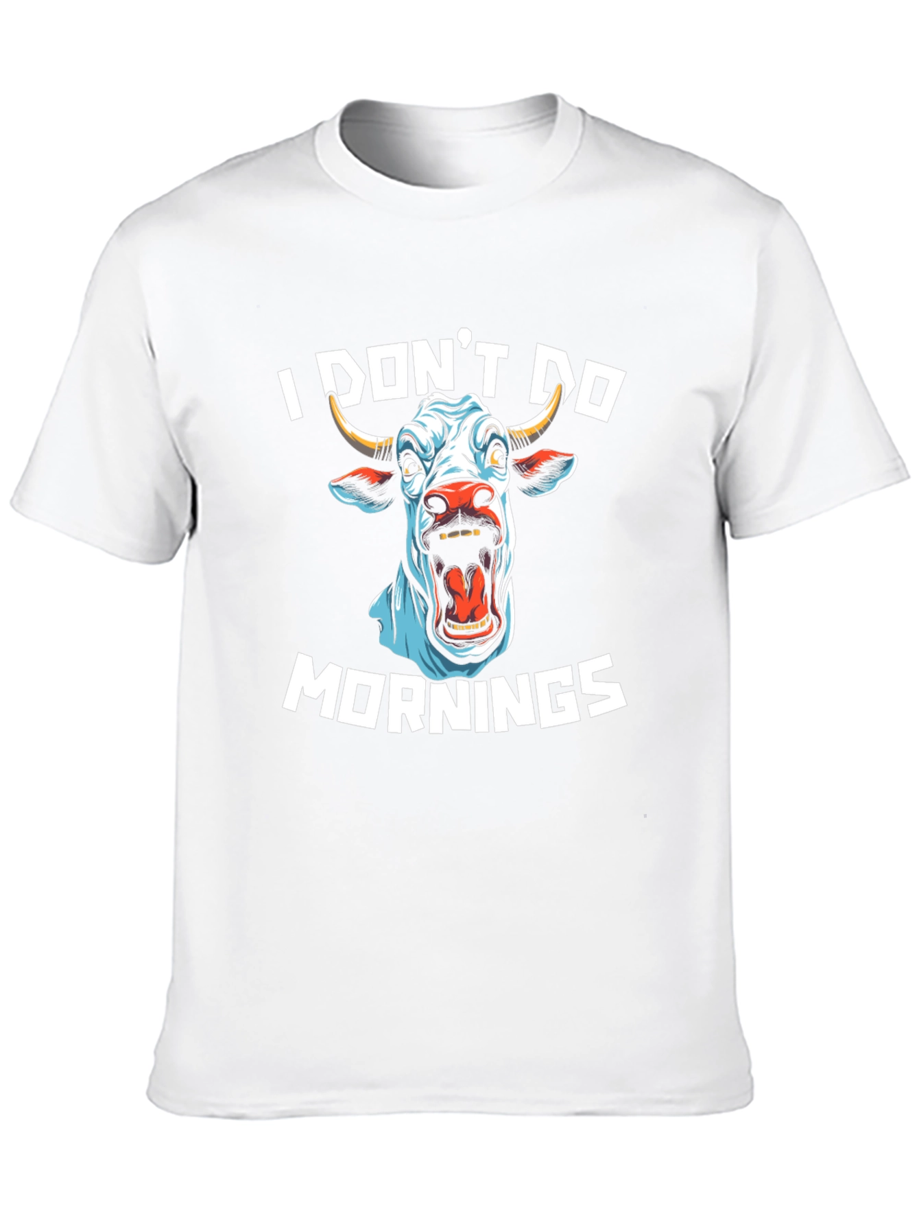 Black Funny I Don't Do Mornings Cow Graphic Black T-Shirt view 10