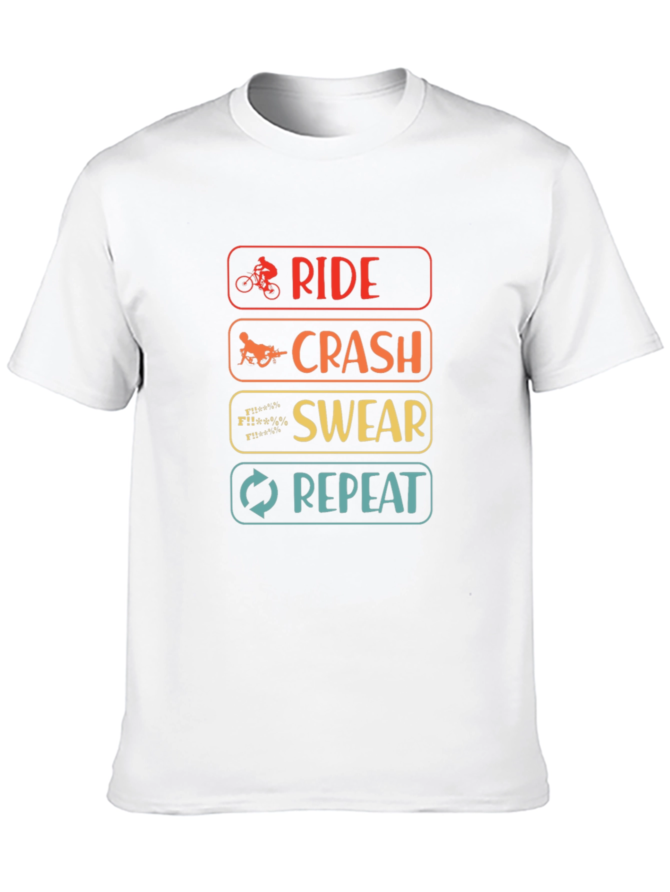 Black Ride Crash Swear Repeat T-Shirt - Mountain Bike Humor Tee view 10