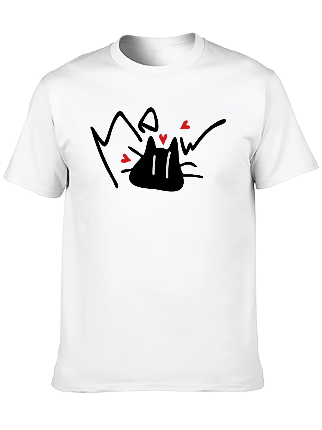 Black Meow Cat Lover Black T-Shirt - Whimsical Design view 10