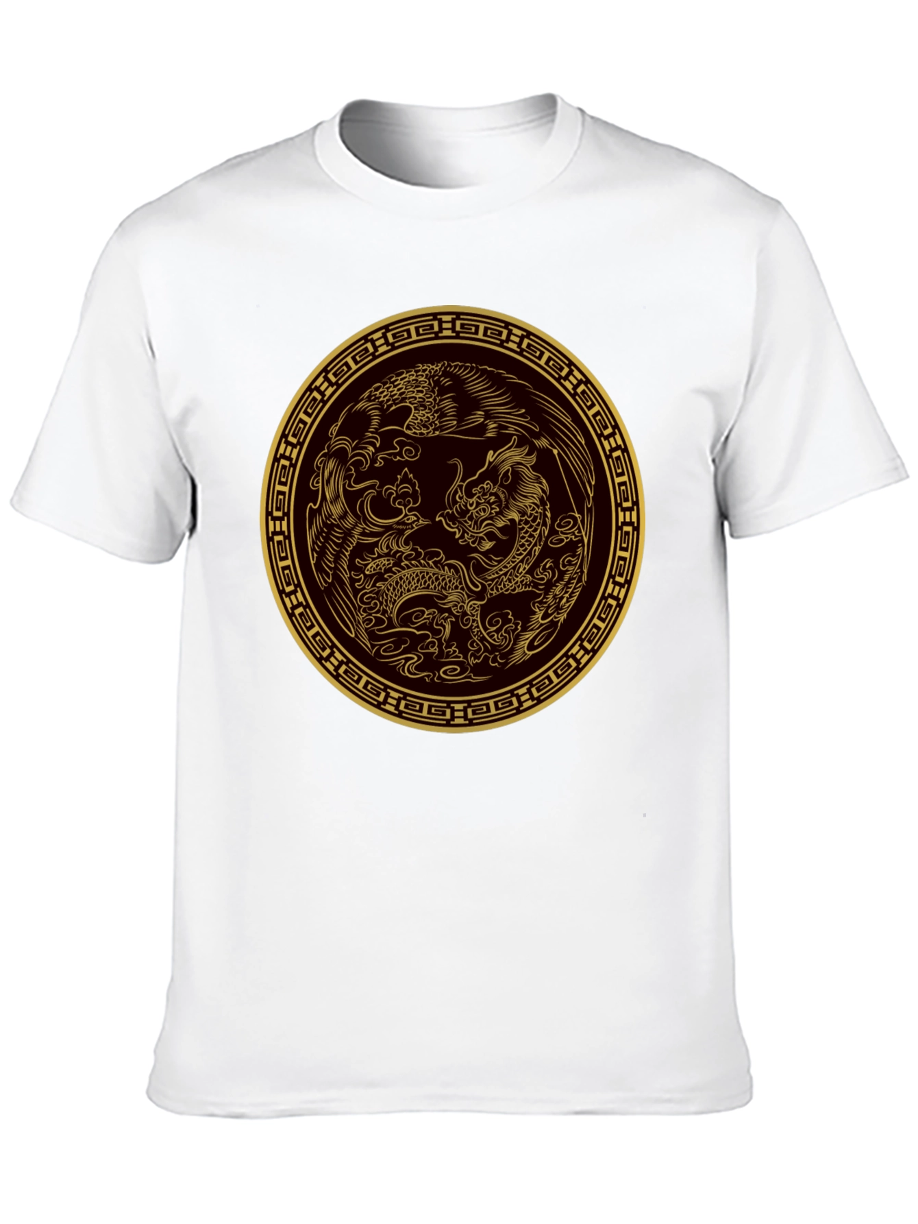 Black Dragon and Phoenix Gold Print Black T-Shirt view 10