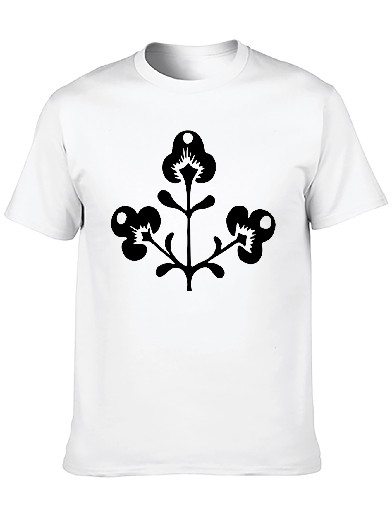 Men's Black T-Shirt with Floral Silhouette Design - 10