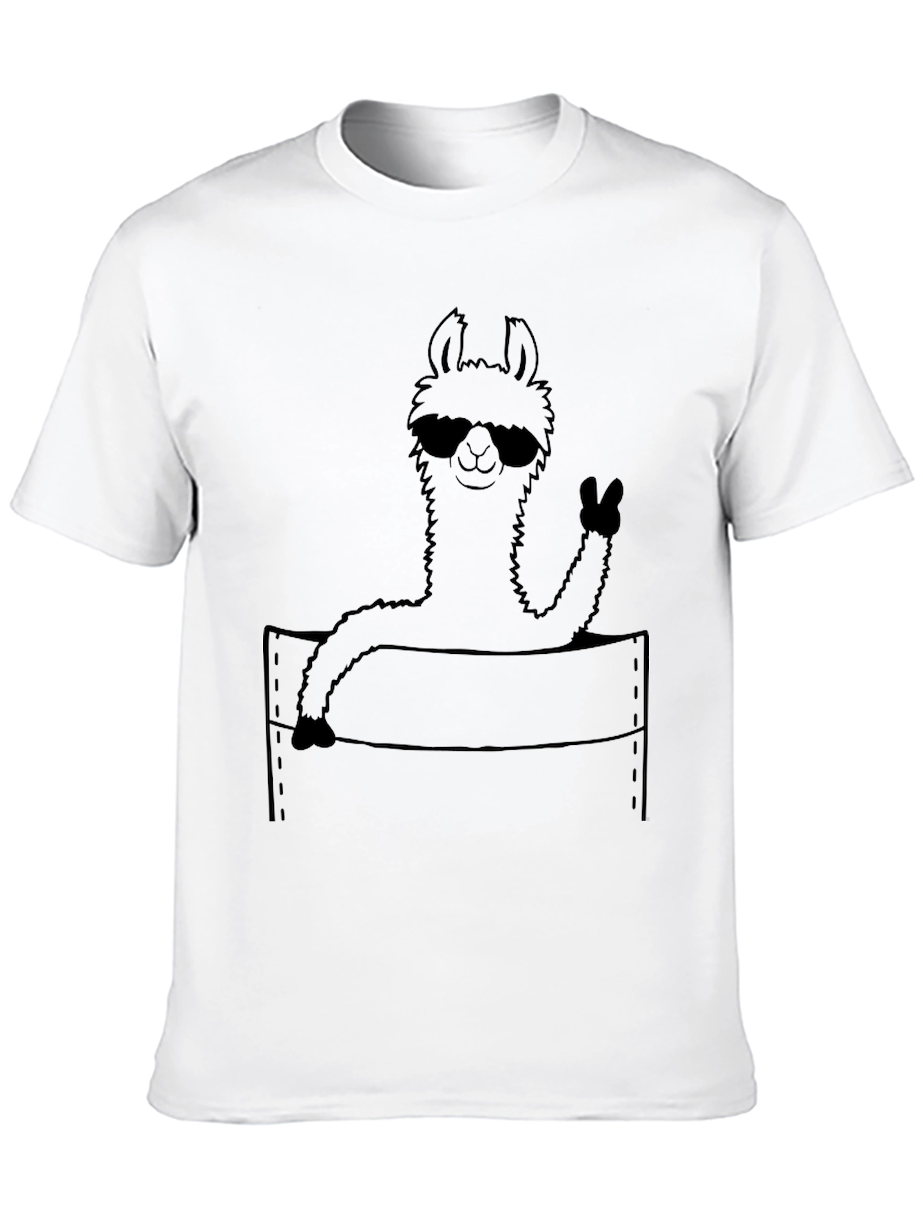 Black Cool Llama Pocket Tee - Fun Graphic T-Shirt view 10