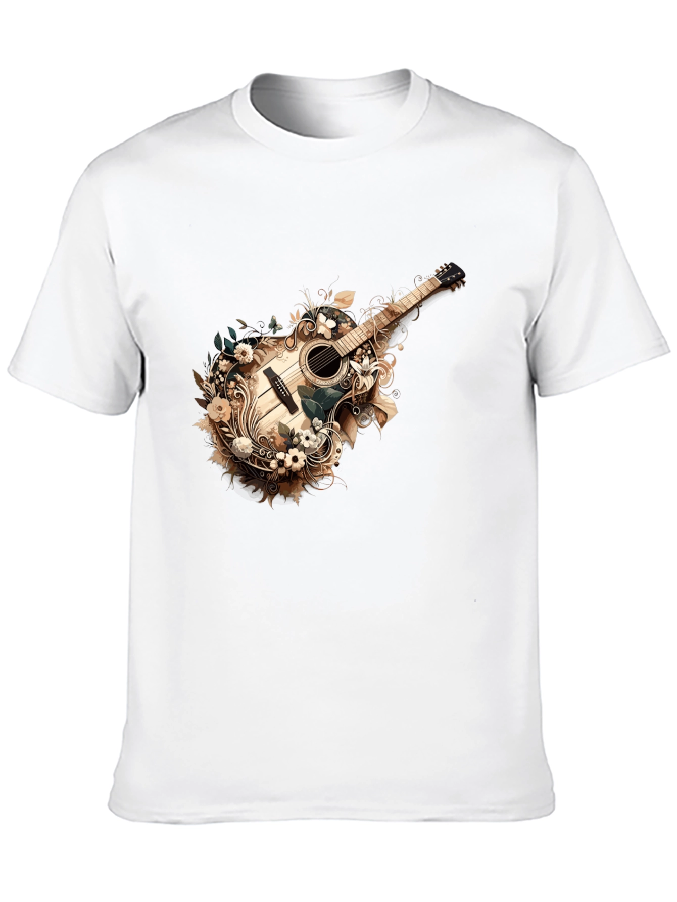 Black Floral Guitar Graphic Tee - Stylish Black T-Shirt view 10