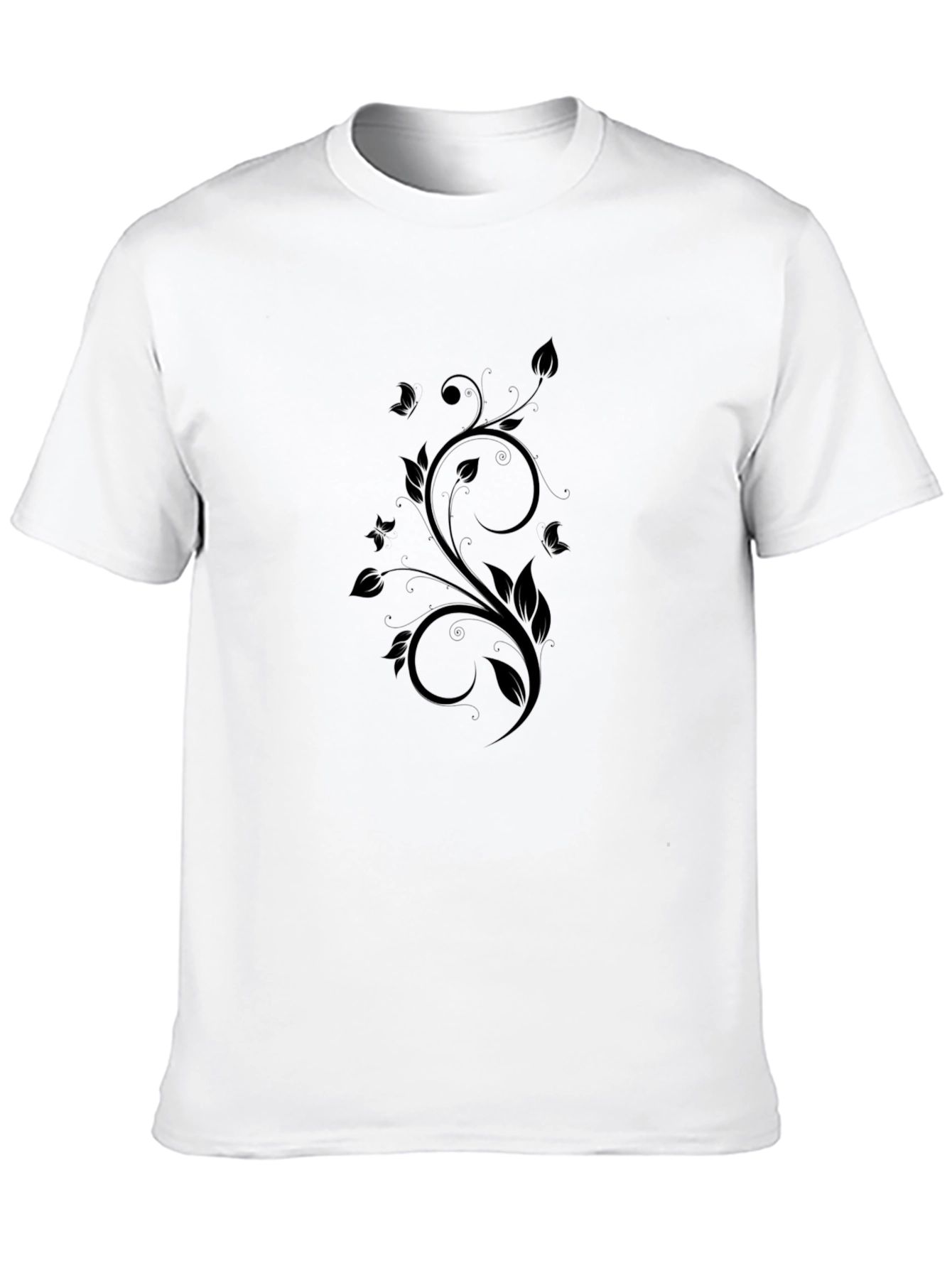 Elegant Floral Swirl Black T-Shirt - 10