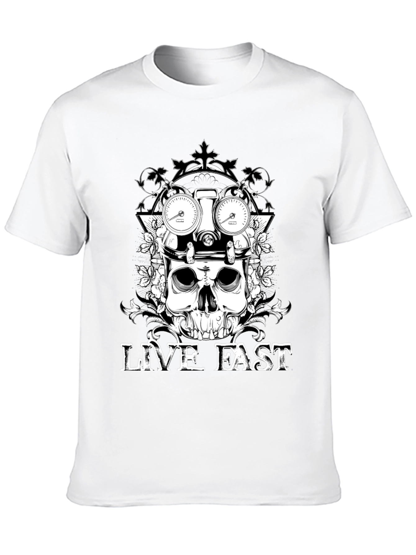 Black Live Fast Skull Graphic Tee - Black Cotton T-Shirt view 10