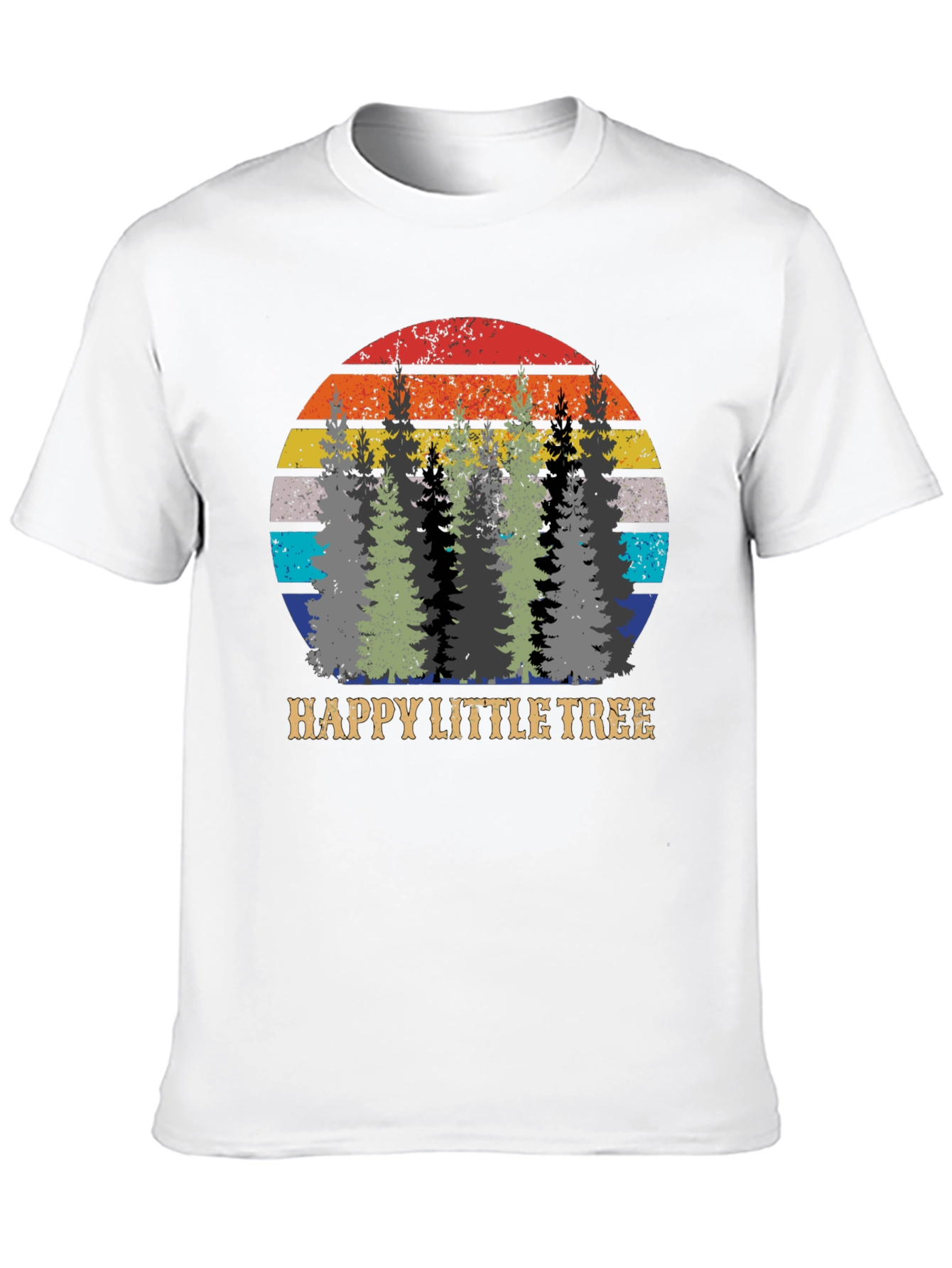Black Happy Little Tree Retro Sunset Graphic Tee view 10
