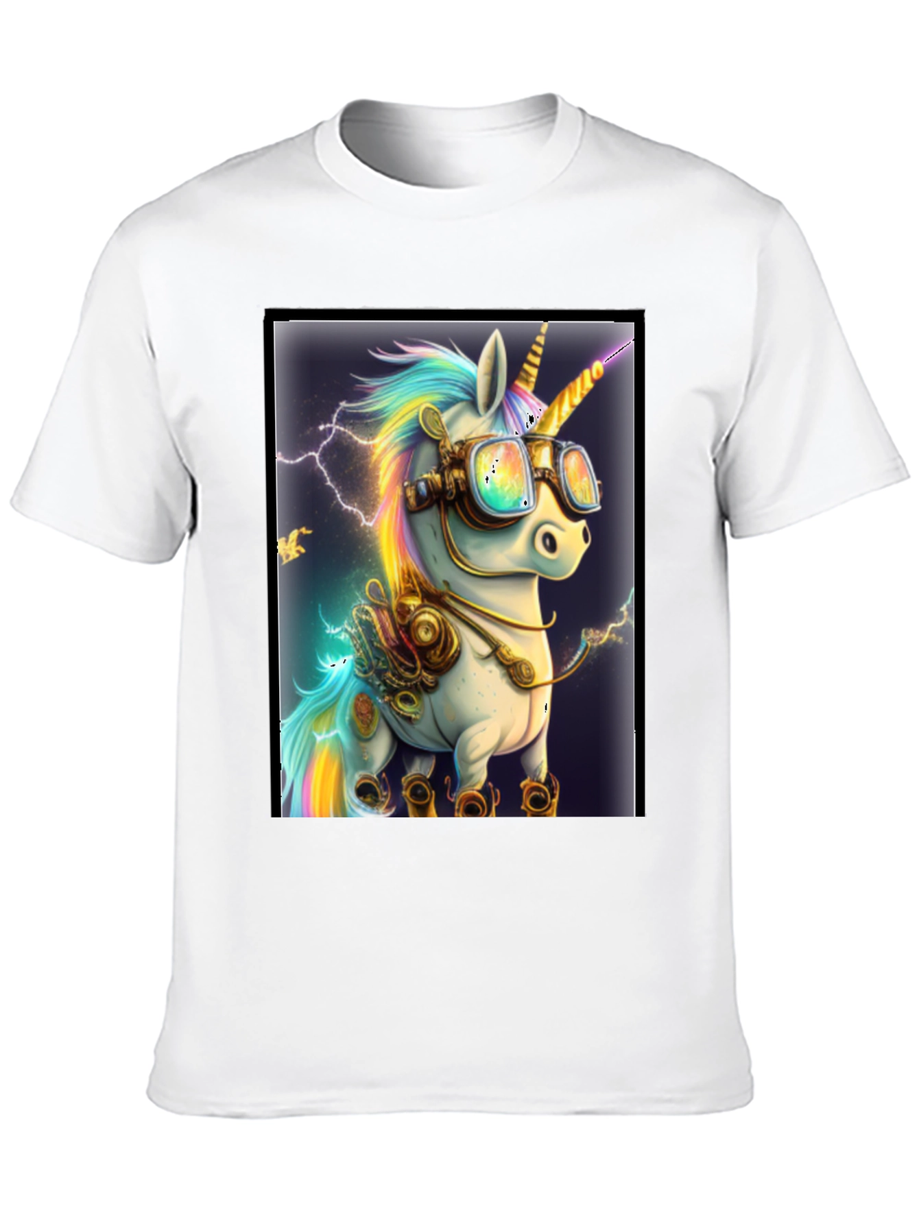 Black Steampunk Unicorn Graphic T-Shirt view 10