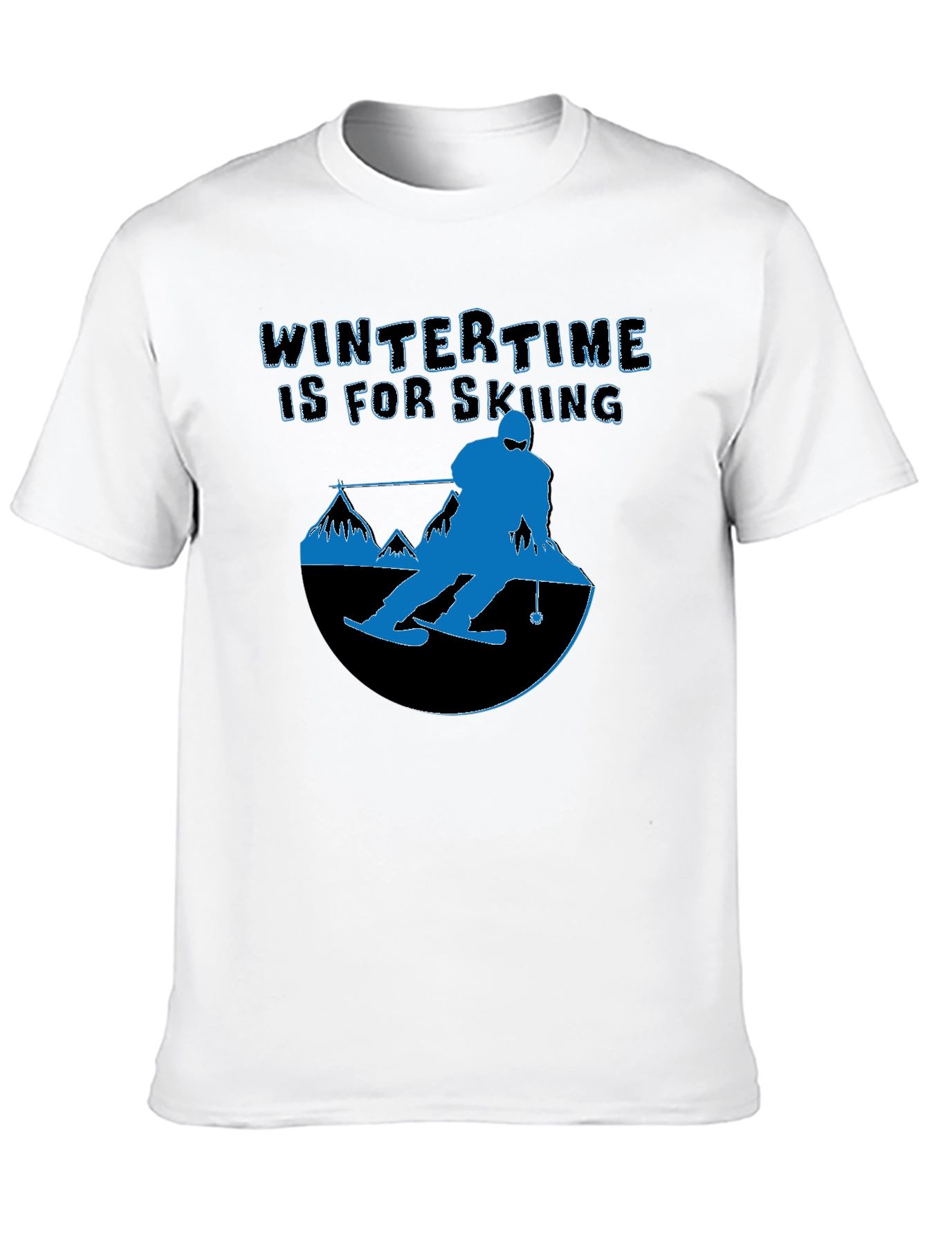 Black Winter Skiing Graphic Tee - Black Cotton T-Shirt view 10