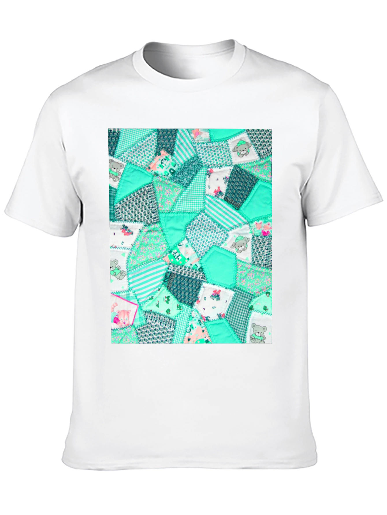 Black Quilted Patchwork Pattern Black Tee view 10