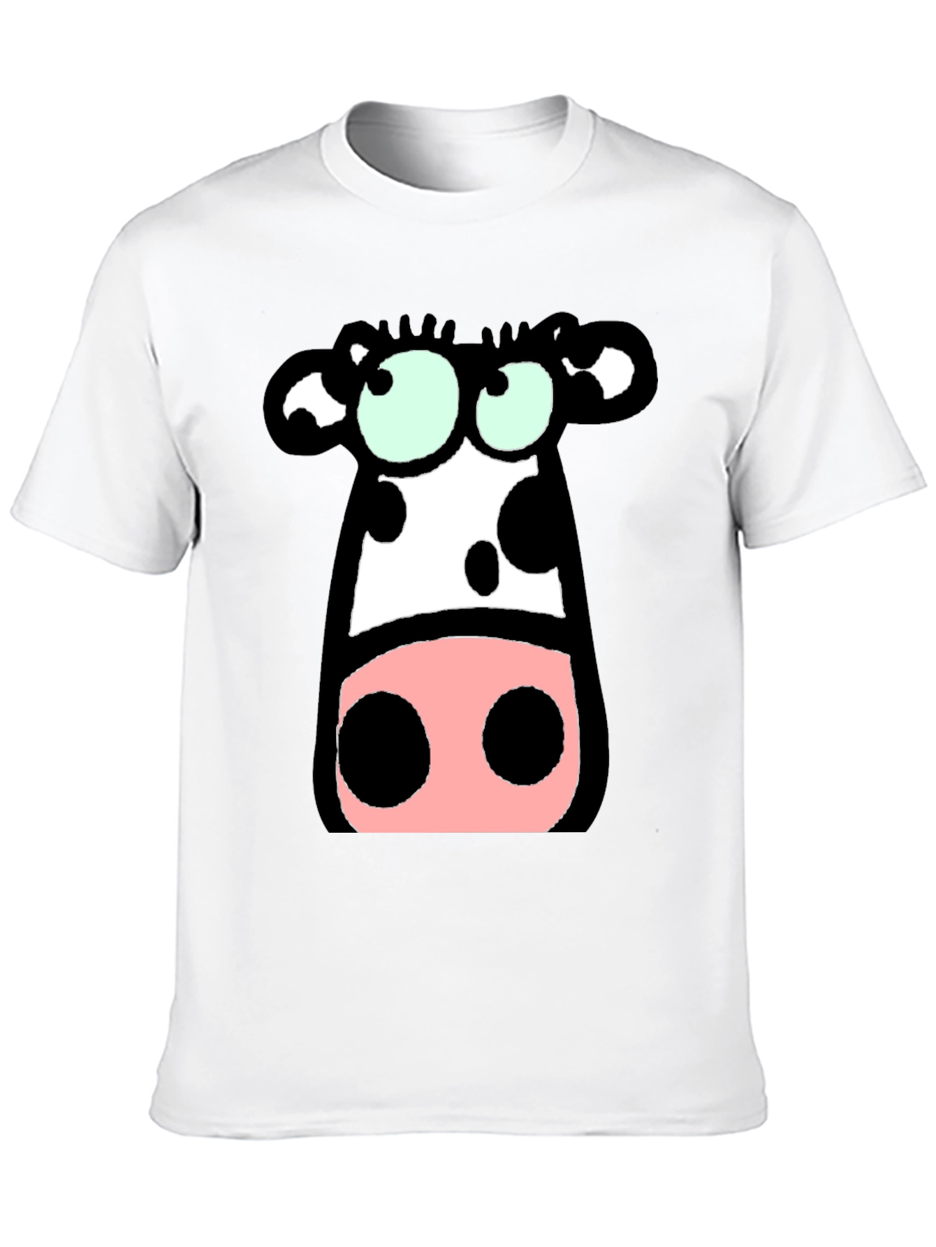Black Cartoon Cow Graphic Tee - Black Cotton T-Shirt view 10
