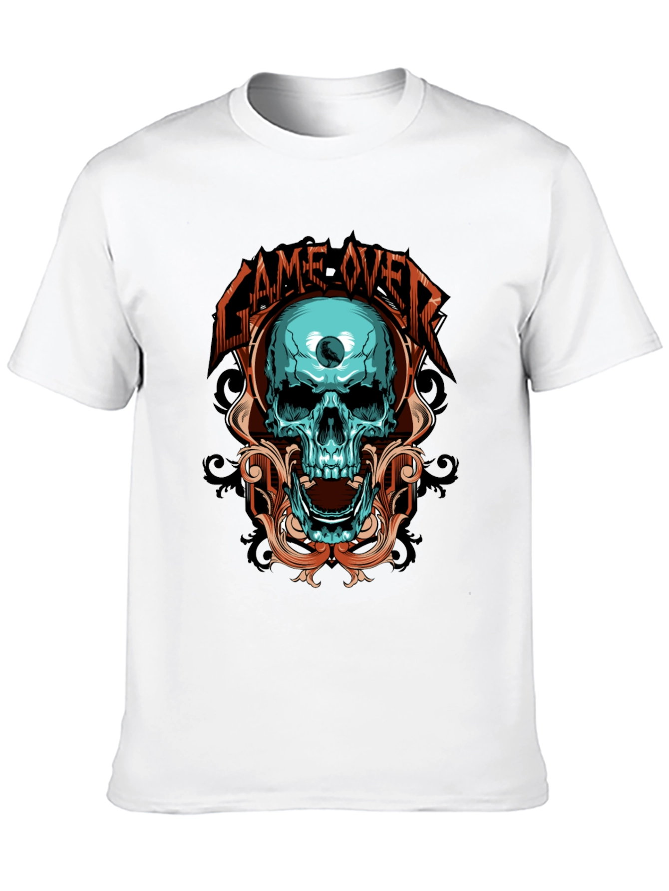 Black Game Over Skull Graphic Black T-Shirt view 10