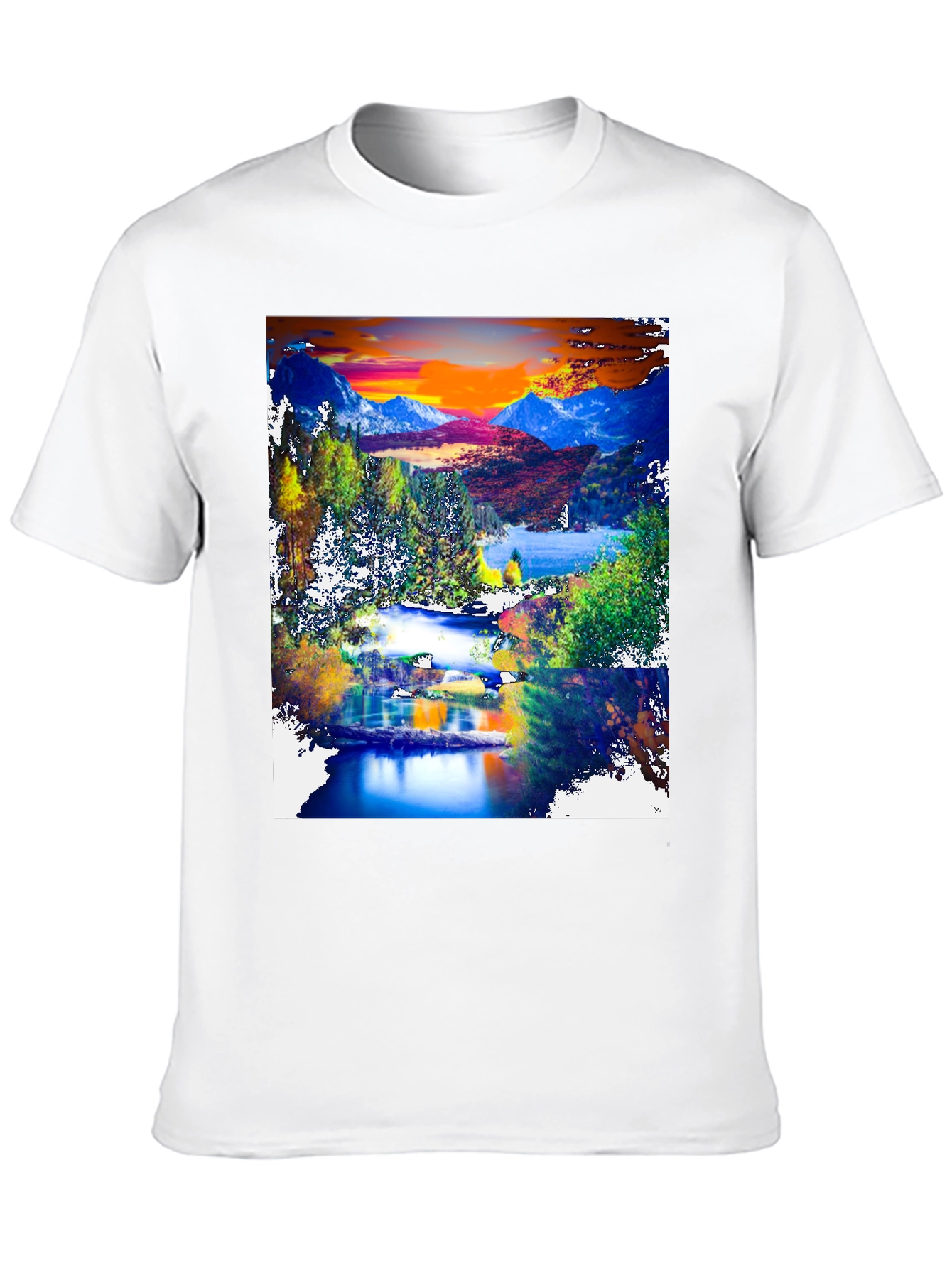 Black Nature's Canvas Tee: Mountain Lake Design view 10