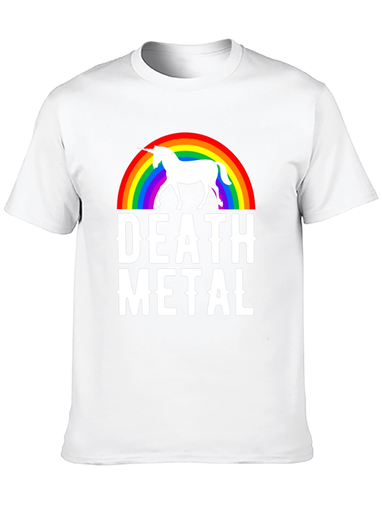 Black Death Metal Unicorn Rainbow T-Shirt - Black Cotton Tee view 10