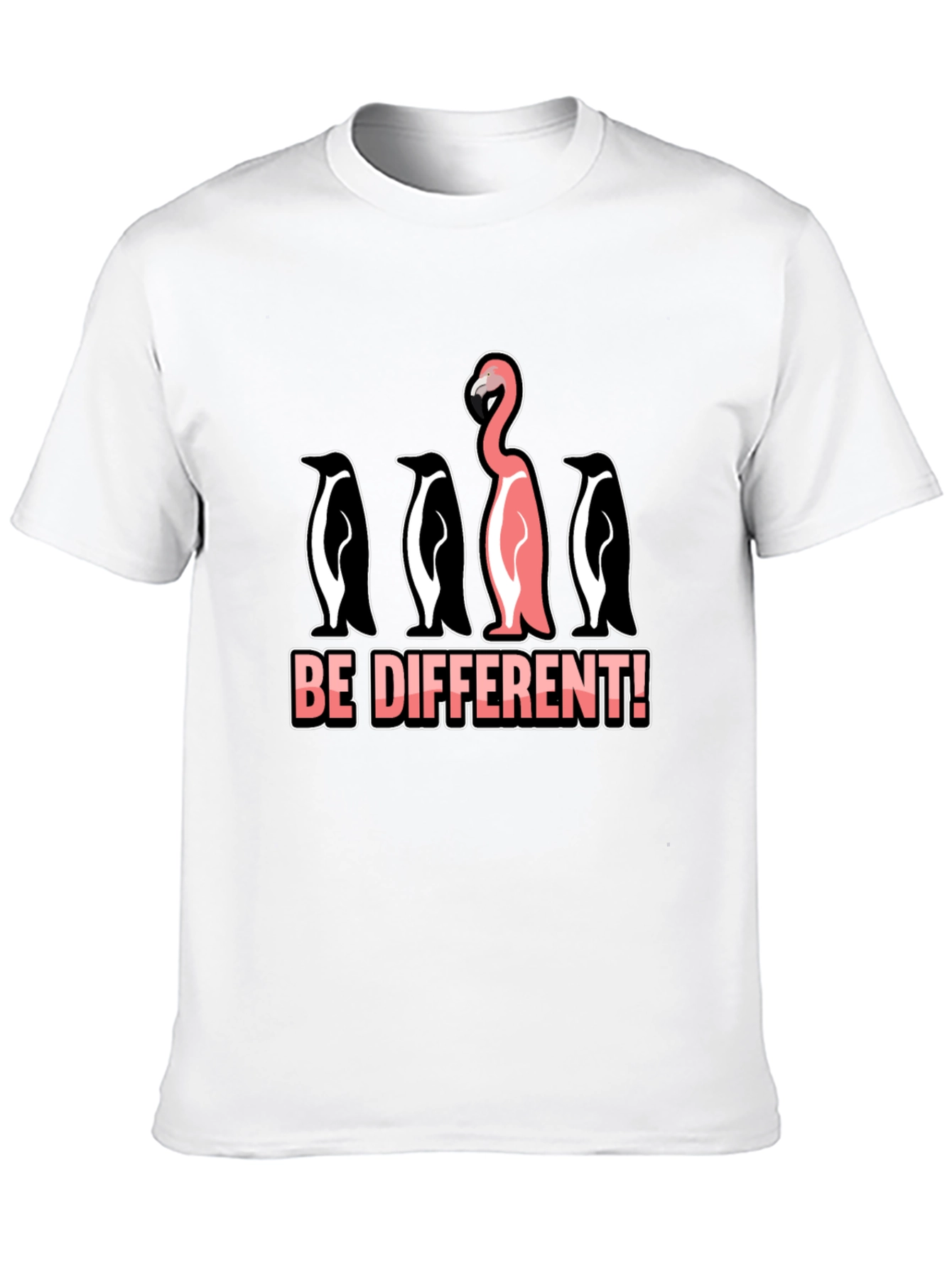 Black Be Different T-Shirt Flamingo Penguin Graphic Novelty Tee view 10