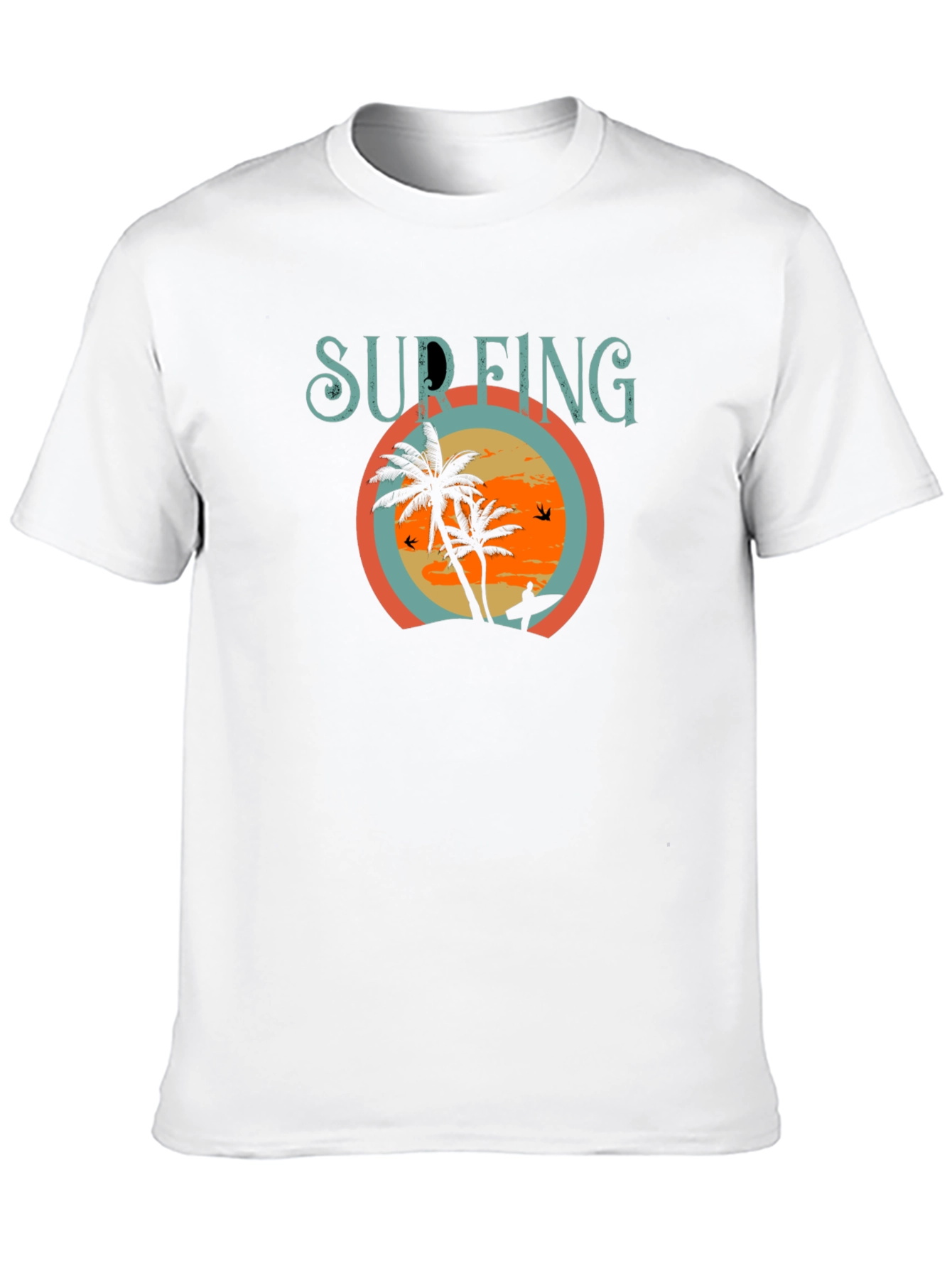 Black Surfing Palm Tree Graphic Tee - Black Cotton T-Shirt view 10