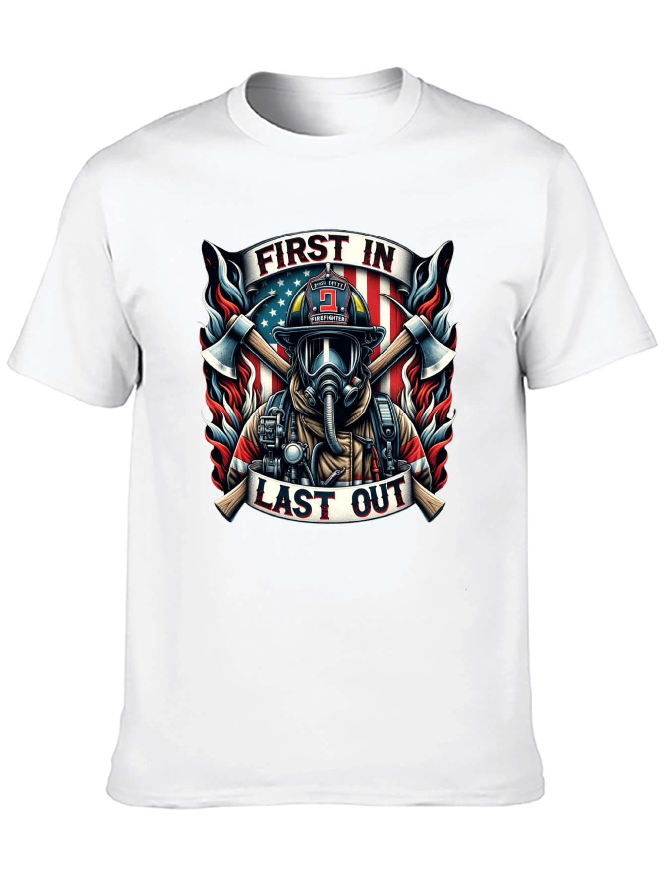 Black First In Last Out Firefighter Graphic Tee view 10
