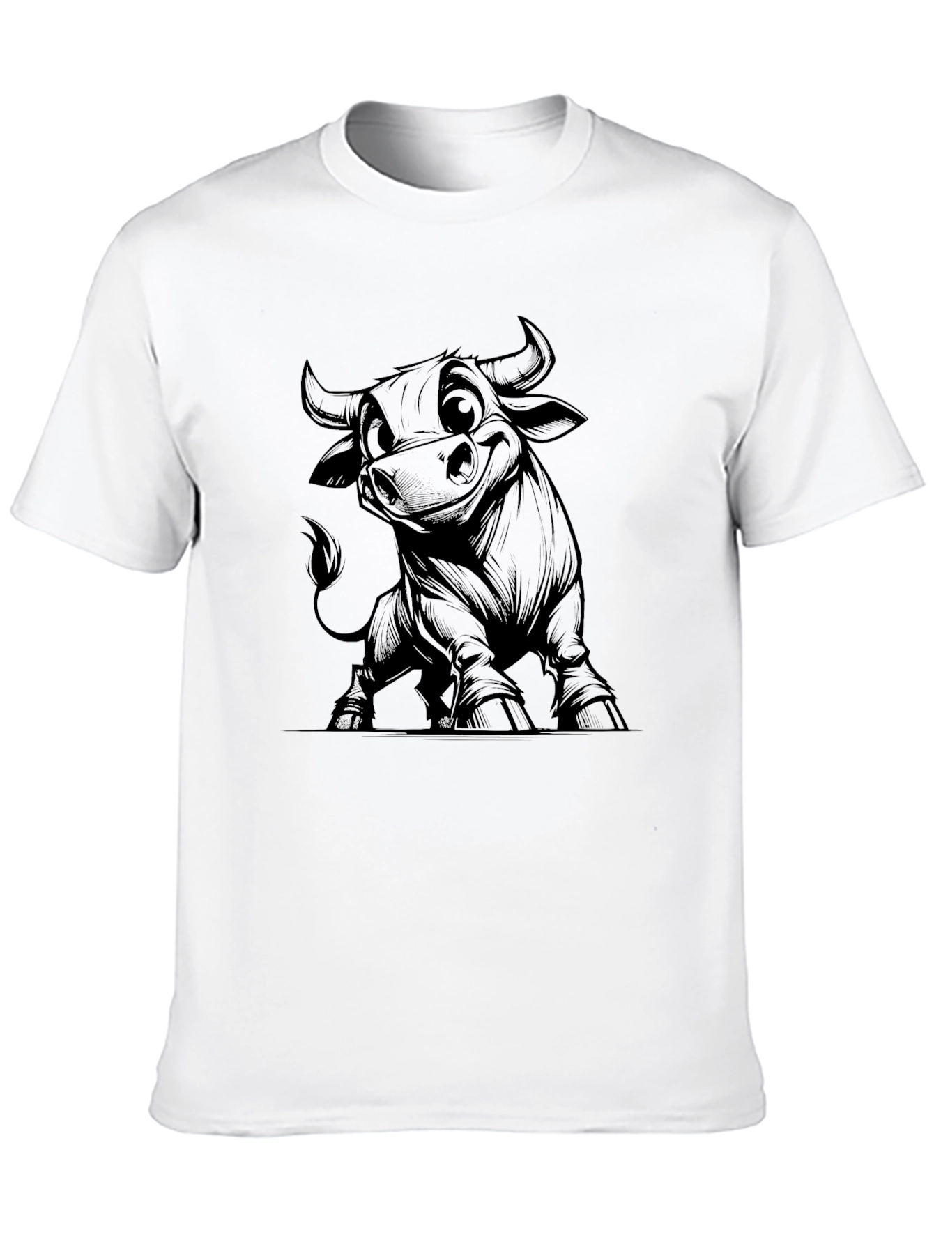Black Cartoon Bull Graphic Tee - Black Cotton Blend view 10