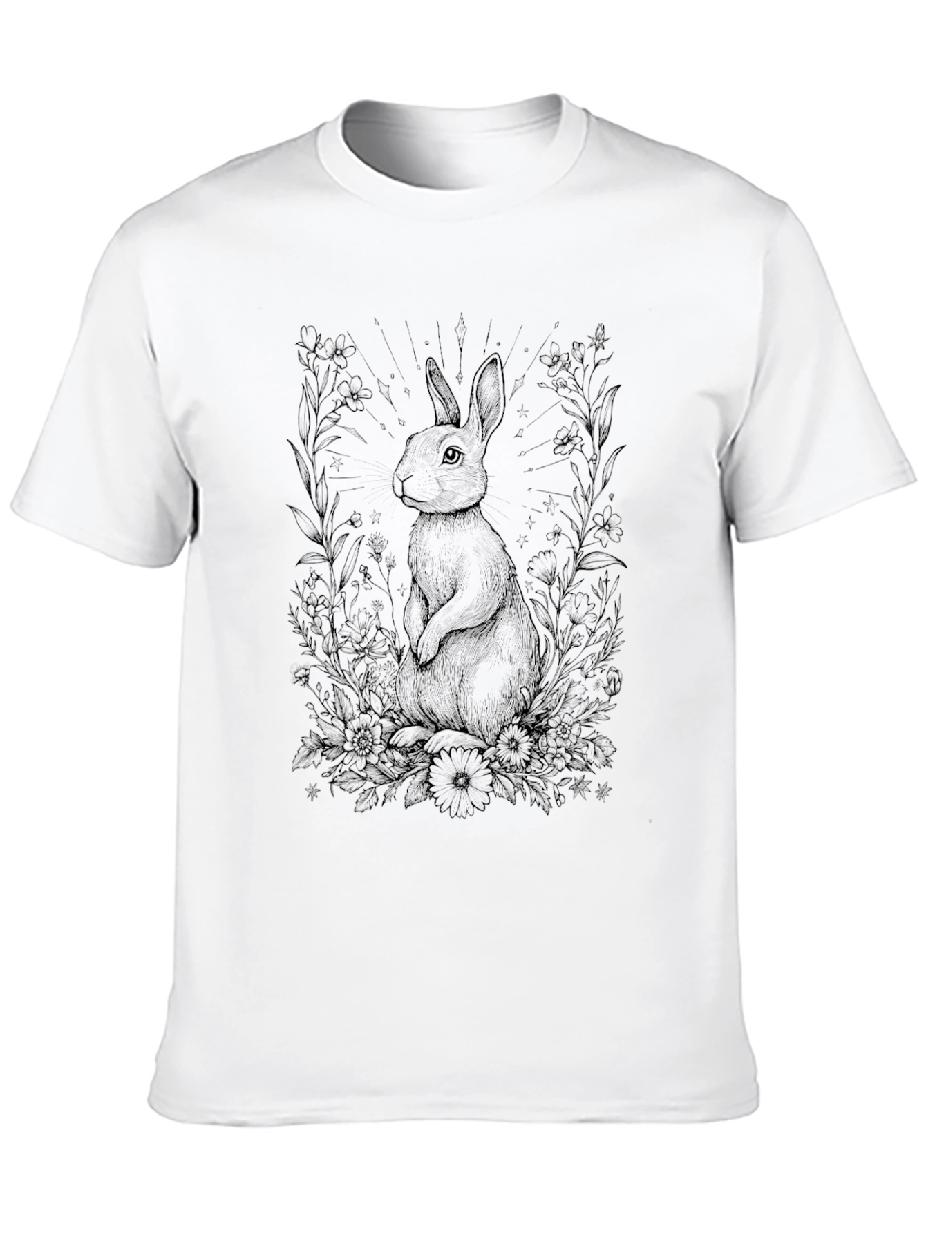 Black Rabbit Floral T-Shirt - Nature Inspired Graphic Tee view 10