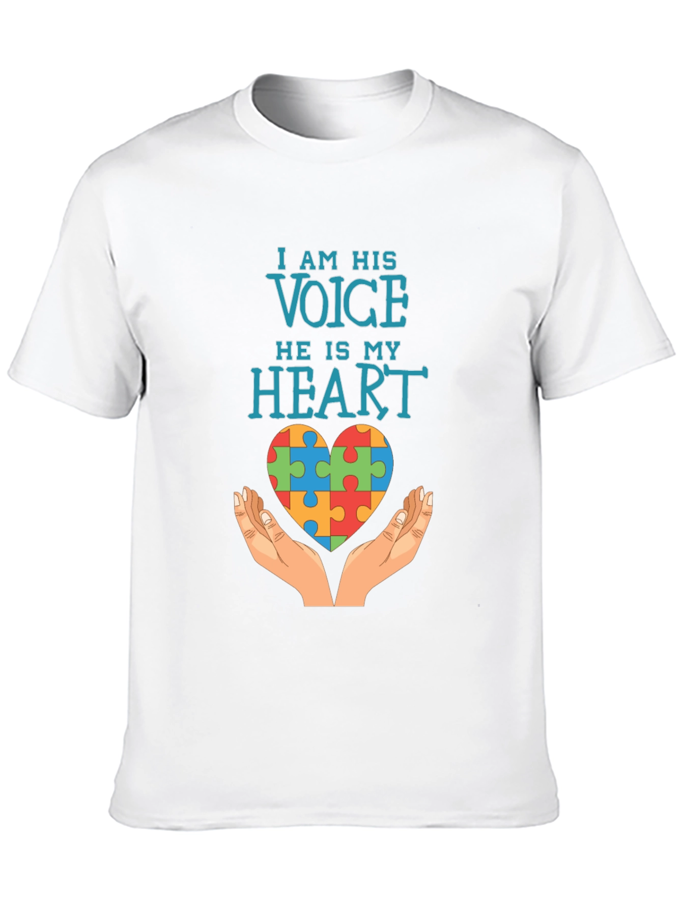 Black Autism Awareness T-Shirt: I Am His Voice, He Is My Heart view 10