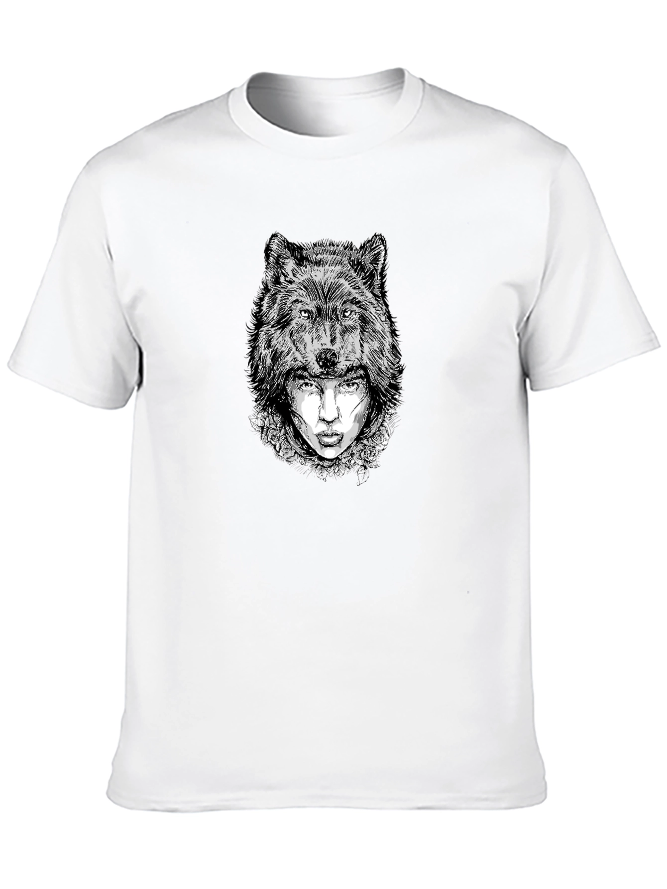 Black Wolf Woman Graphic Tee - Black Cotton Blend view 10