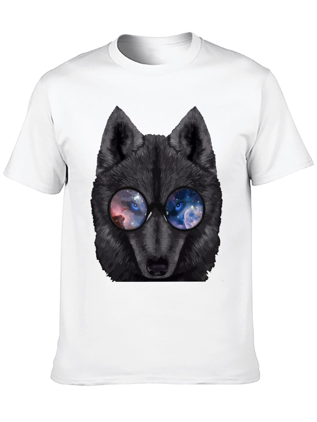 Black Cool Wolf with Galaxy Glasses T-Shirt view 10
