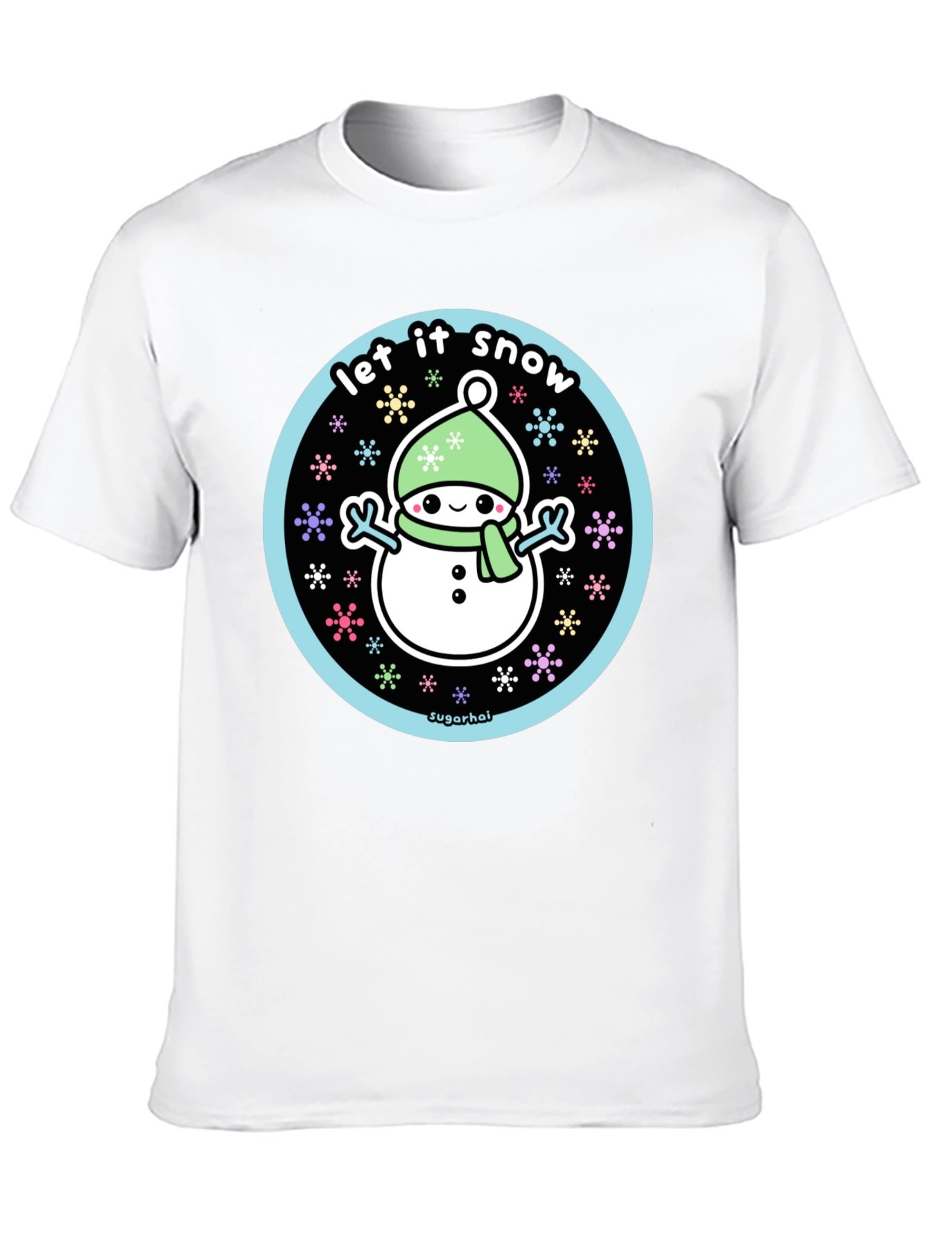 Black Kawaii Snowman Let It Snow Graphic Tee view 10