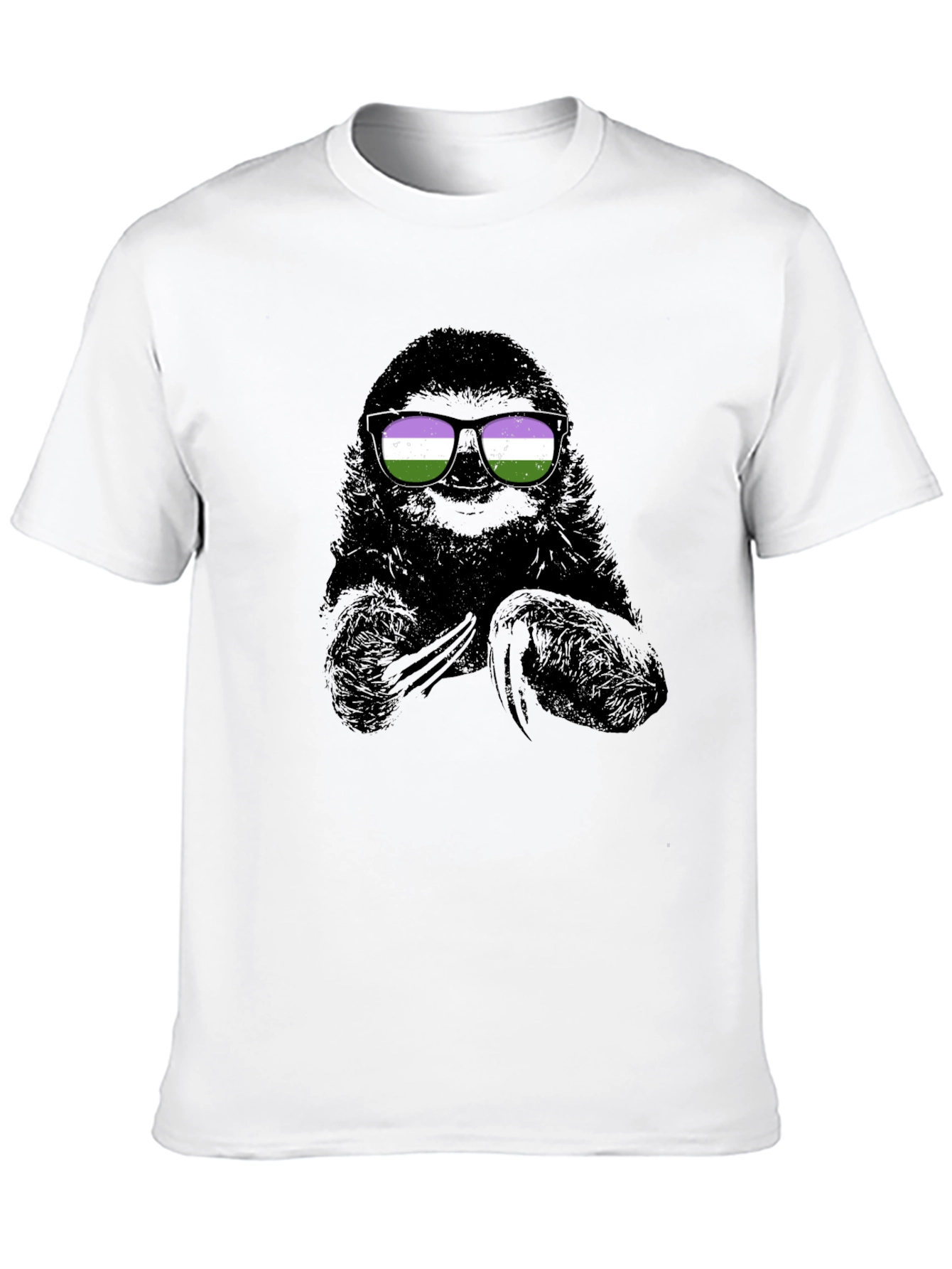 Black Sloth Wearing Genderqueer Pride Sunglasses T-Shirt view 10