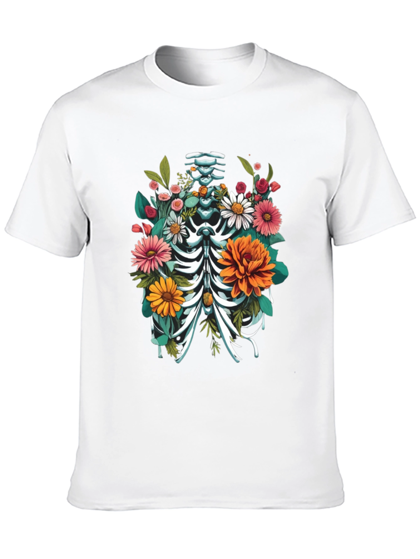 Black Floral Skeleton Rib Cage Graphic T-Shirt view 10