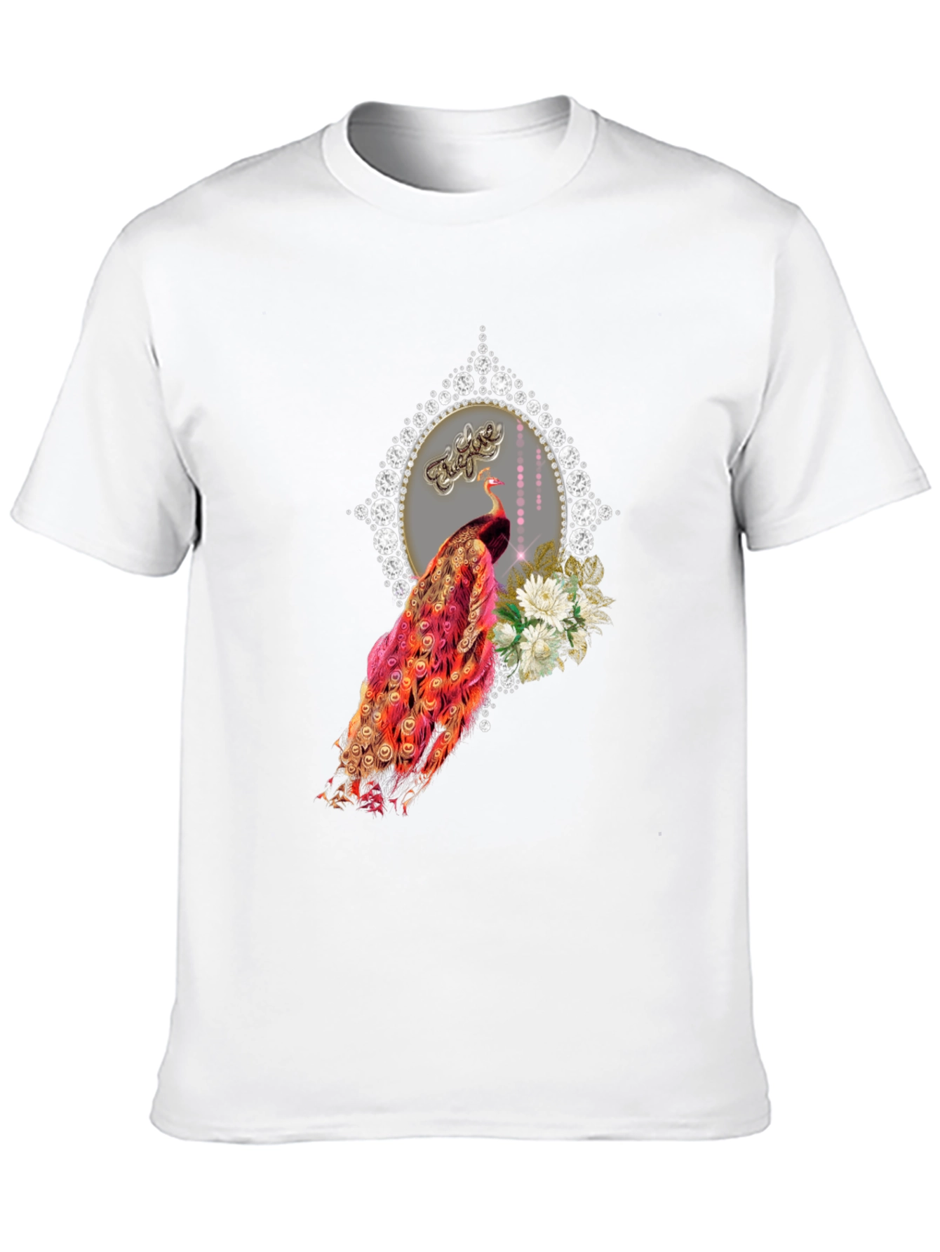 Elegant Peacock Graphic Tee - Diamond Frame - 10