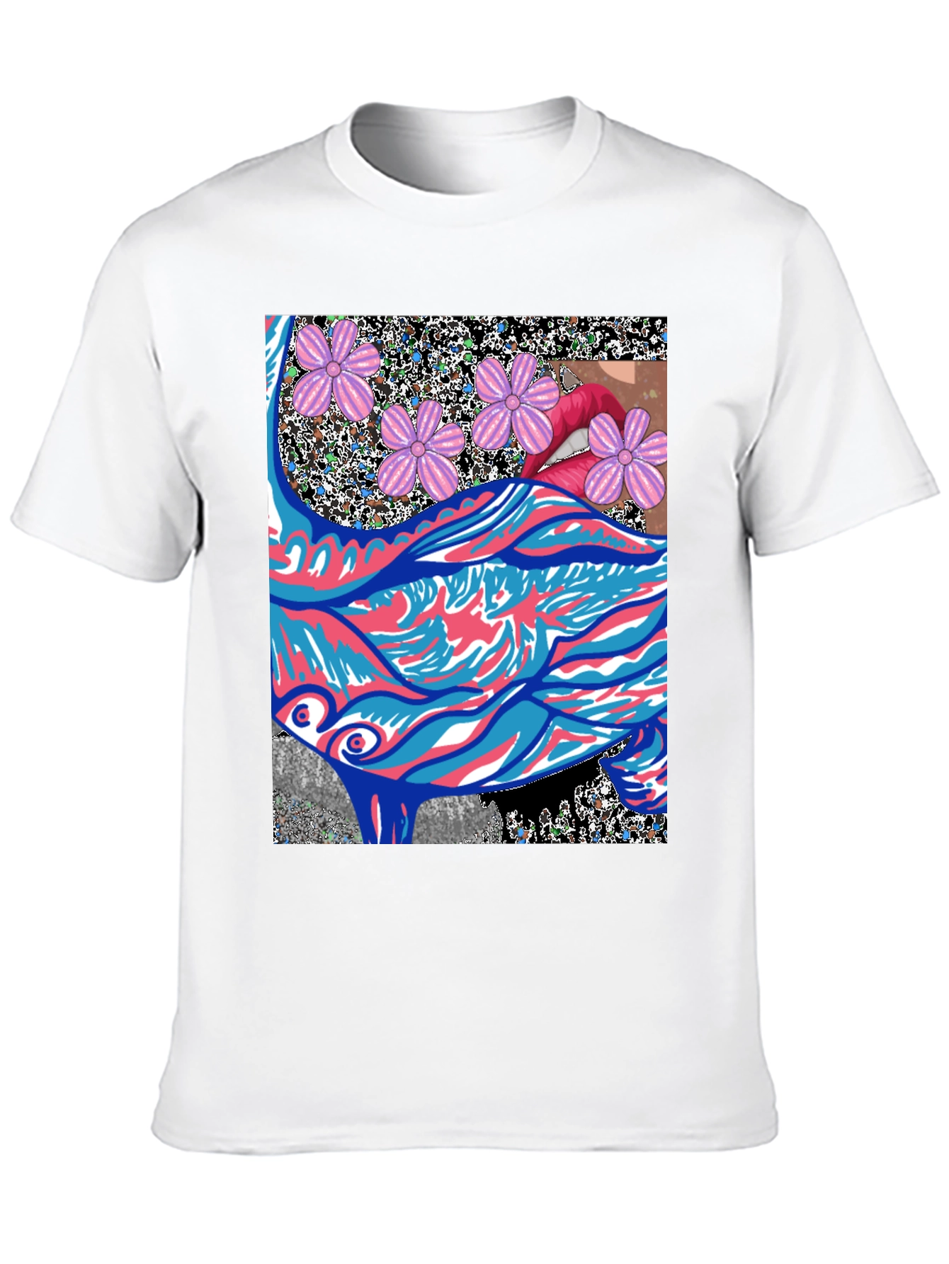 Black Abstract Floral Lips Graphic Tee - Men's Black T-Shirt view 10