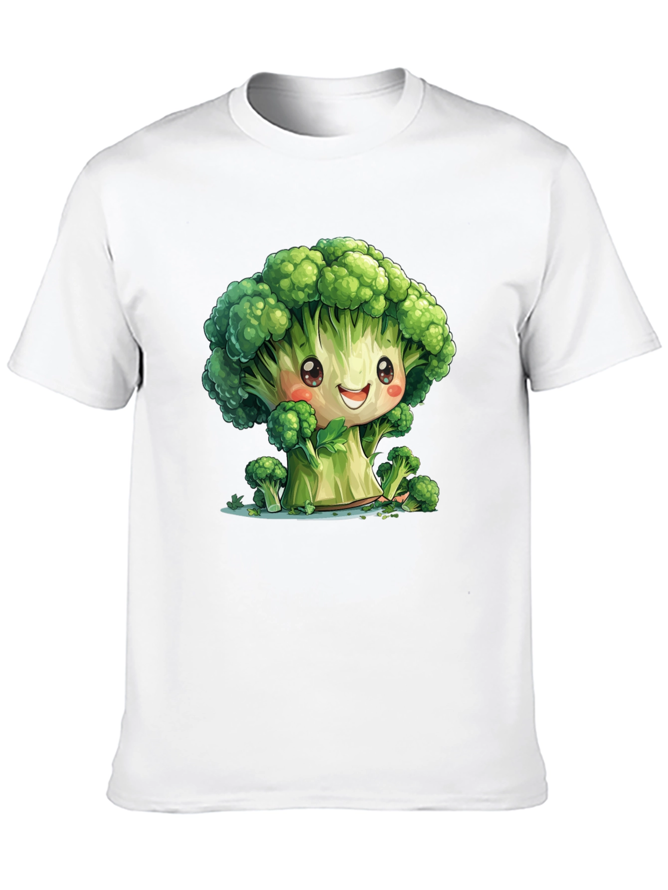 Black Cute Broccoli Cartoon Black T-Shirt view 10