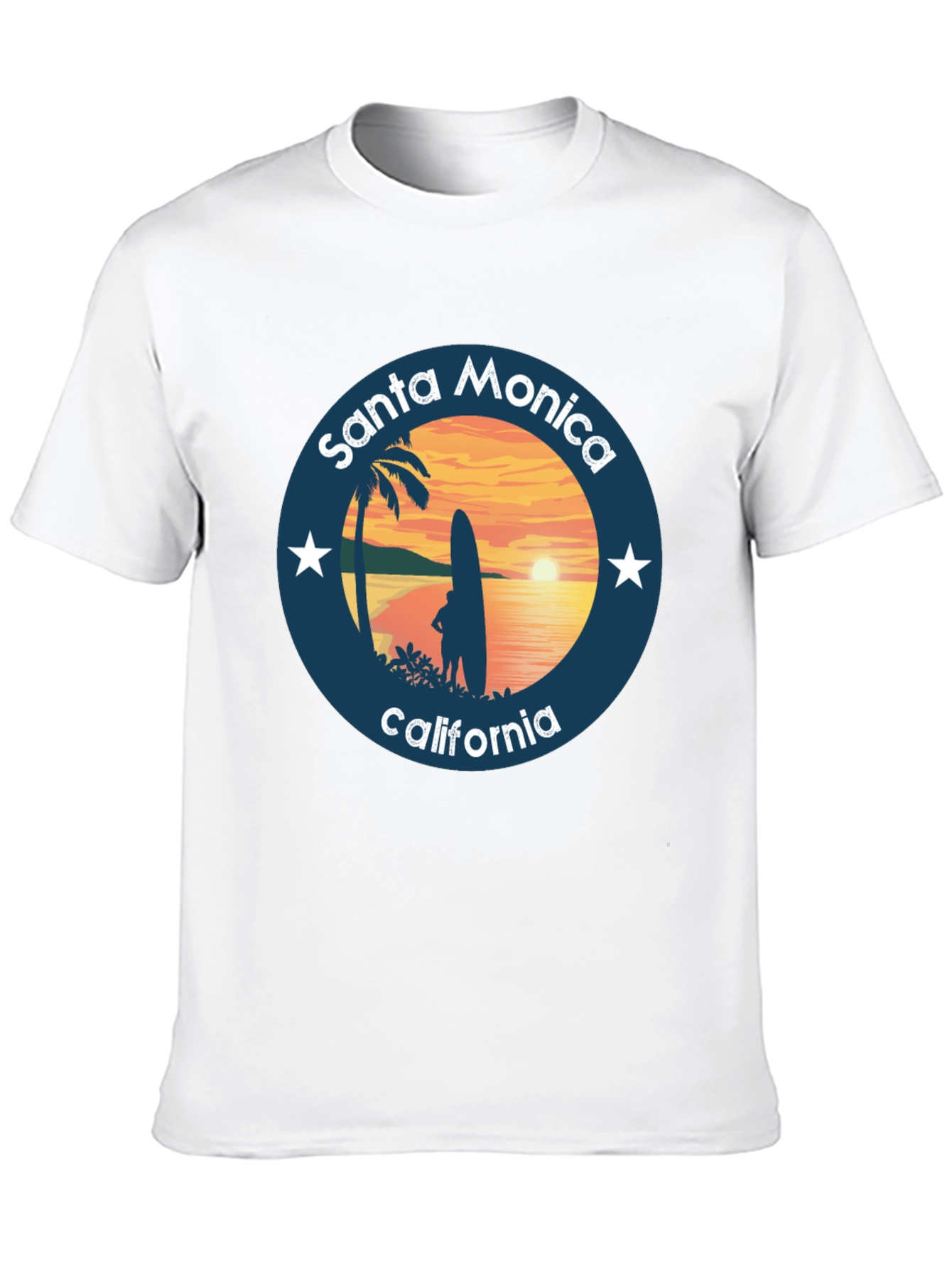 Black Santa Monica California T-Shirt Surfer Design view 10
