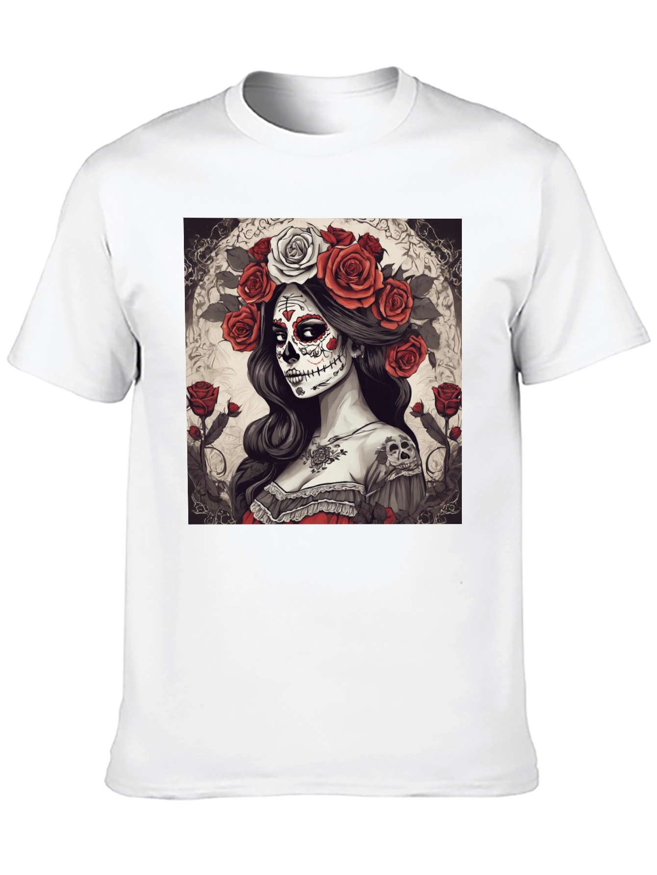 Black Day of the Dead Woman Graphic T-Shirt view 10