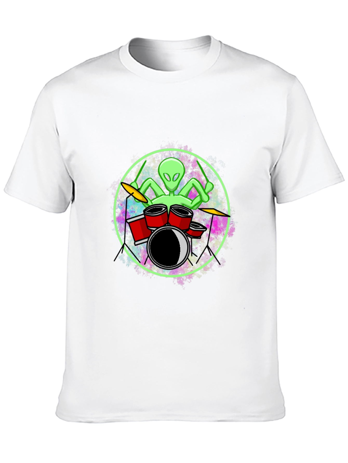 Black Alien Drummer Graphic Tee - Black Cotton T-Shirt view 10