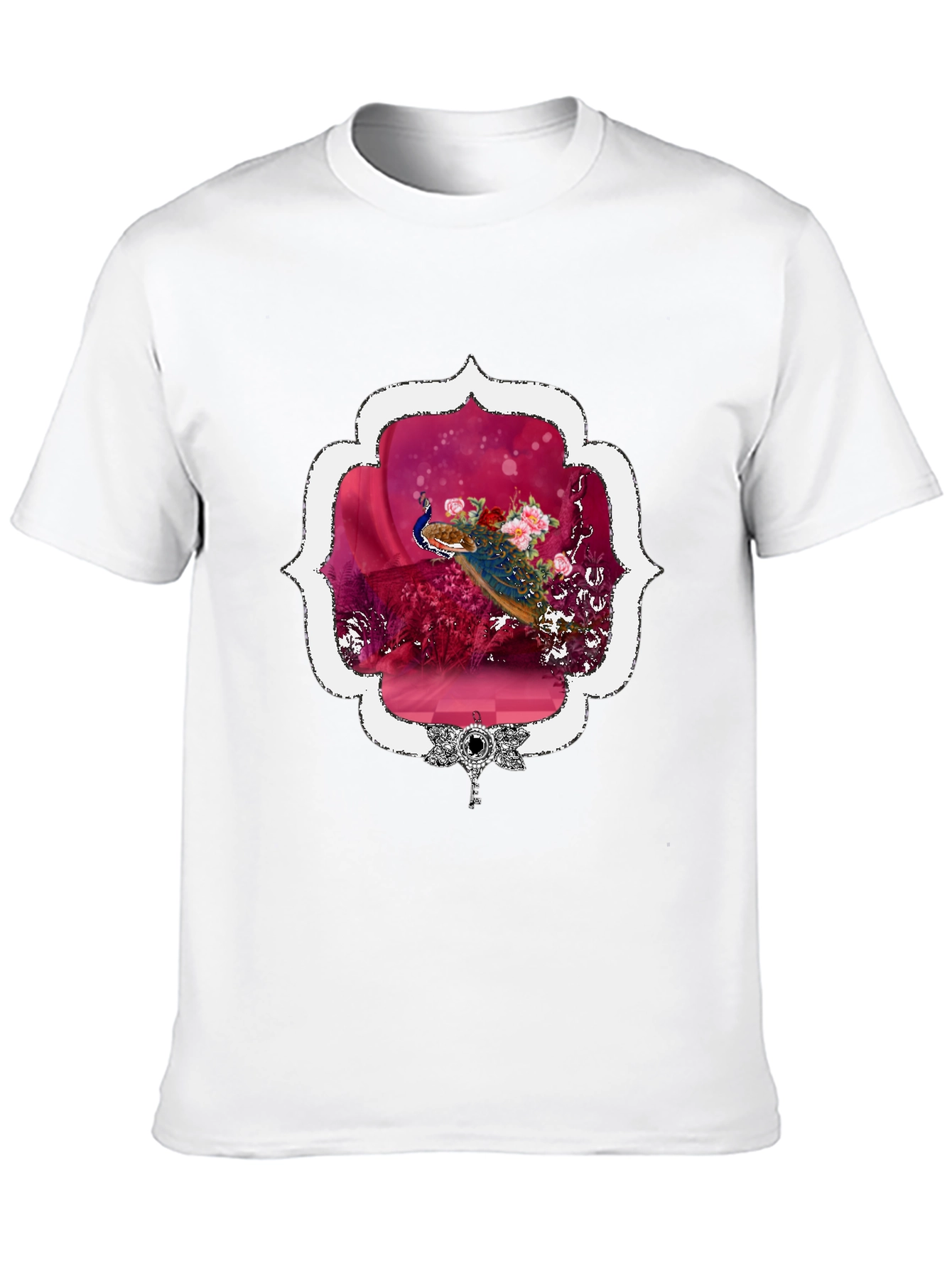 Black Floral Peacock Graphic Tee - Stylish & Unique view 10