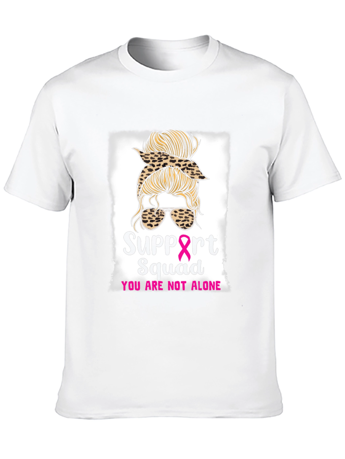 Black Support Squad Messy Bun Breast Cancer Awareness T-Shirt view 10