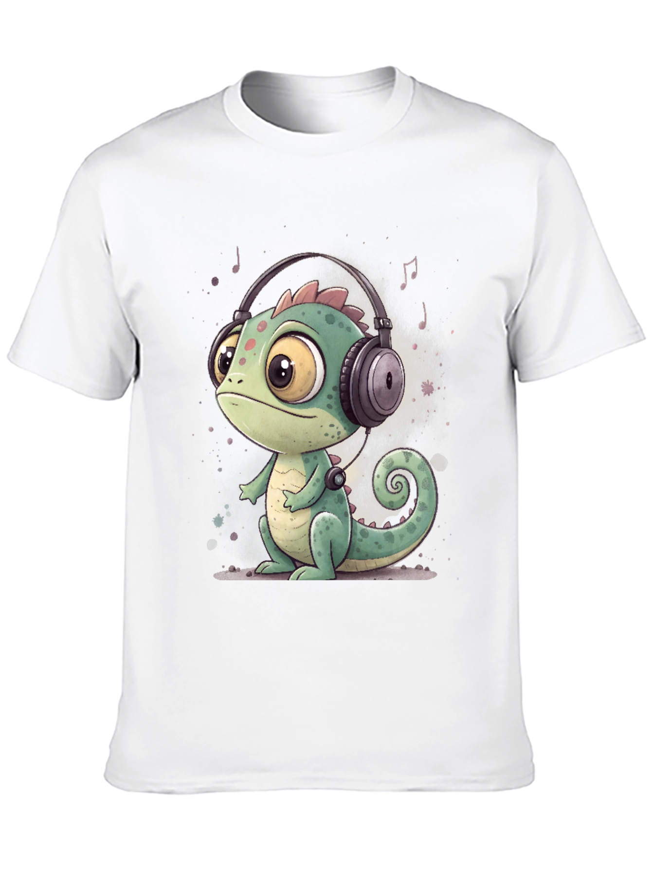 Black Cartoon Chameleon T-Shirt with Headphones view 10