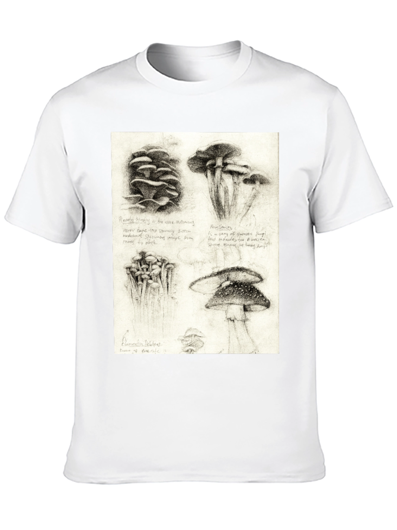 Black Mushroom Sketch Art T-Shirt - Nature Inspired Tee view 10