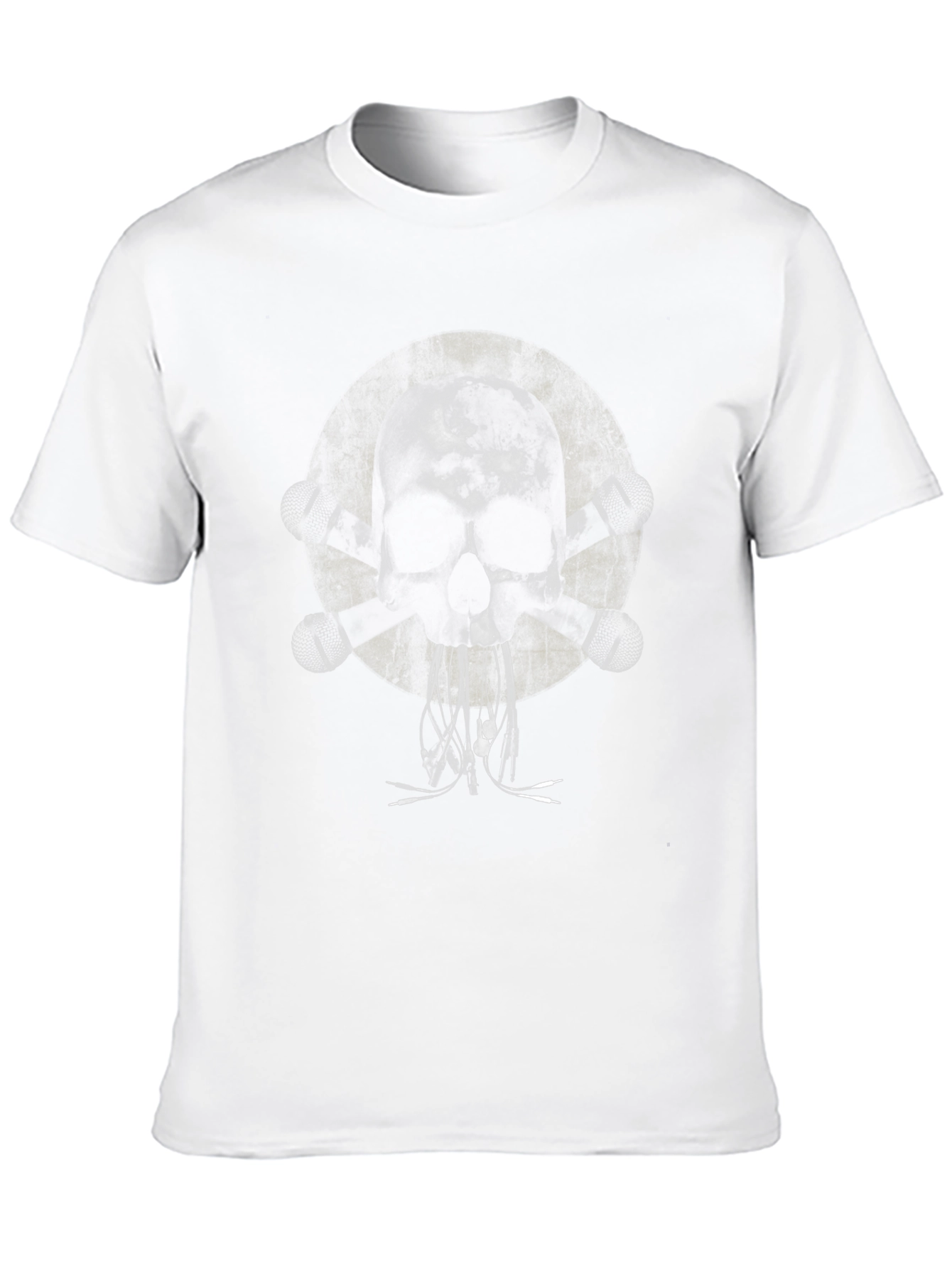 Black Skull & Microphones Graphic Print T-Shirt view 10