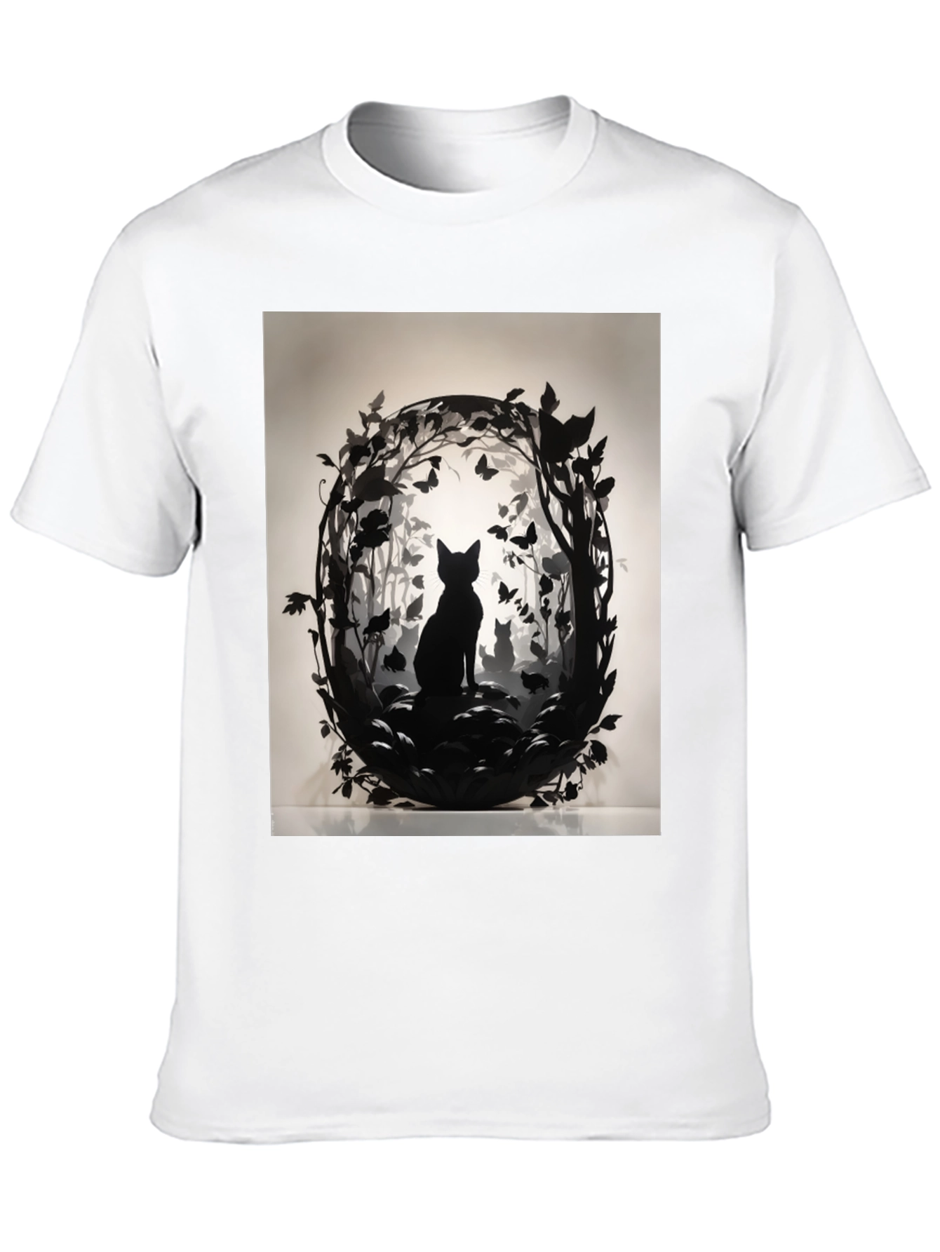 Black Artistic Cat Silhouette Graphic Tee view 10