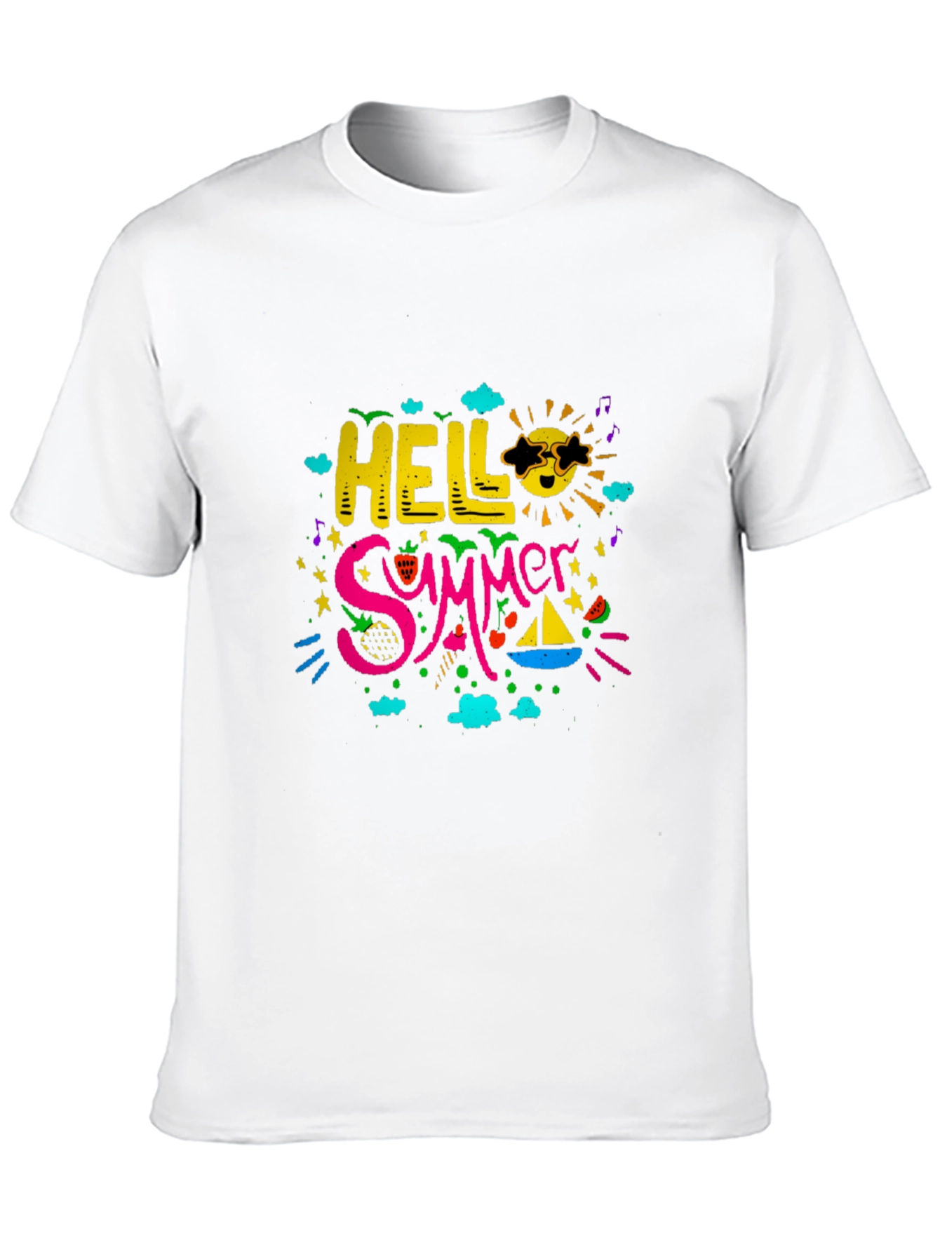 Black Hello Summer Graphic Print Black T-Shirt view 10