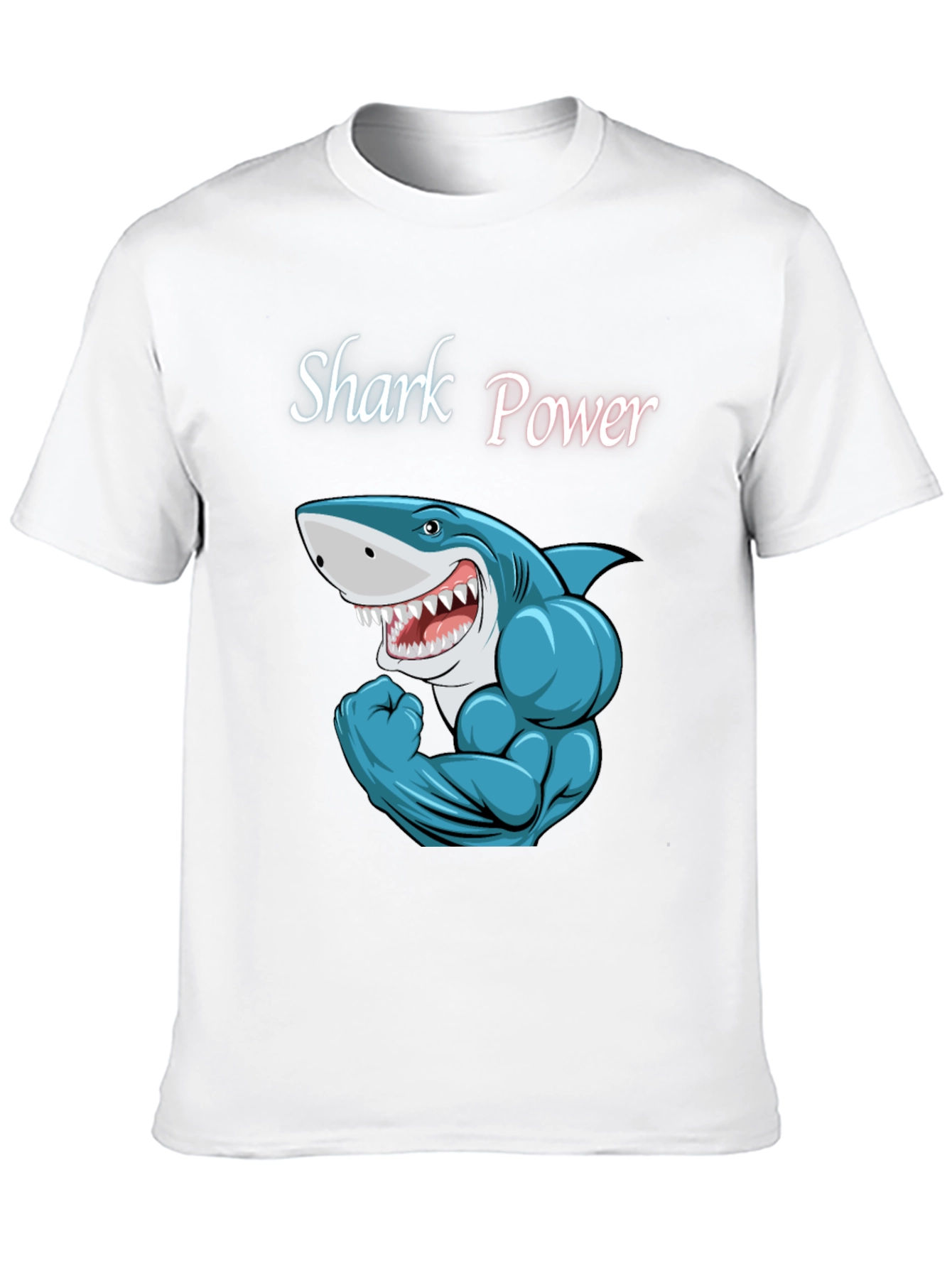 Black Shark Power Black T-Shirt - Muscular Cartoon Shark Design view 10
