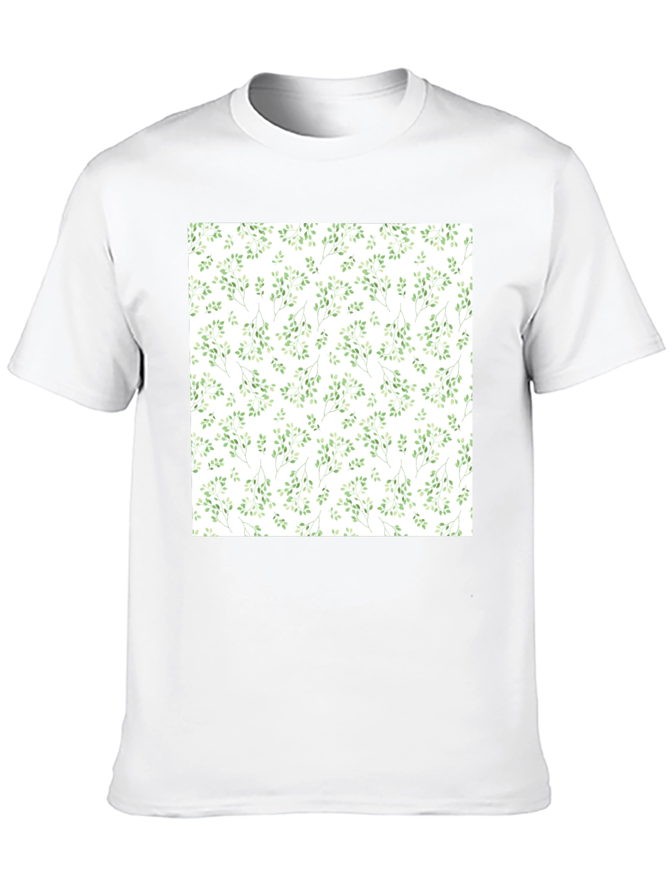 Black Green Leaves Patterned Black T-Shirt view 10