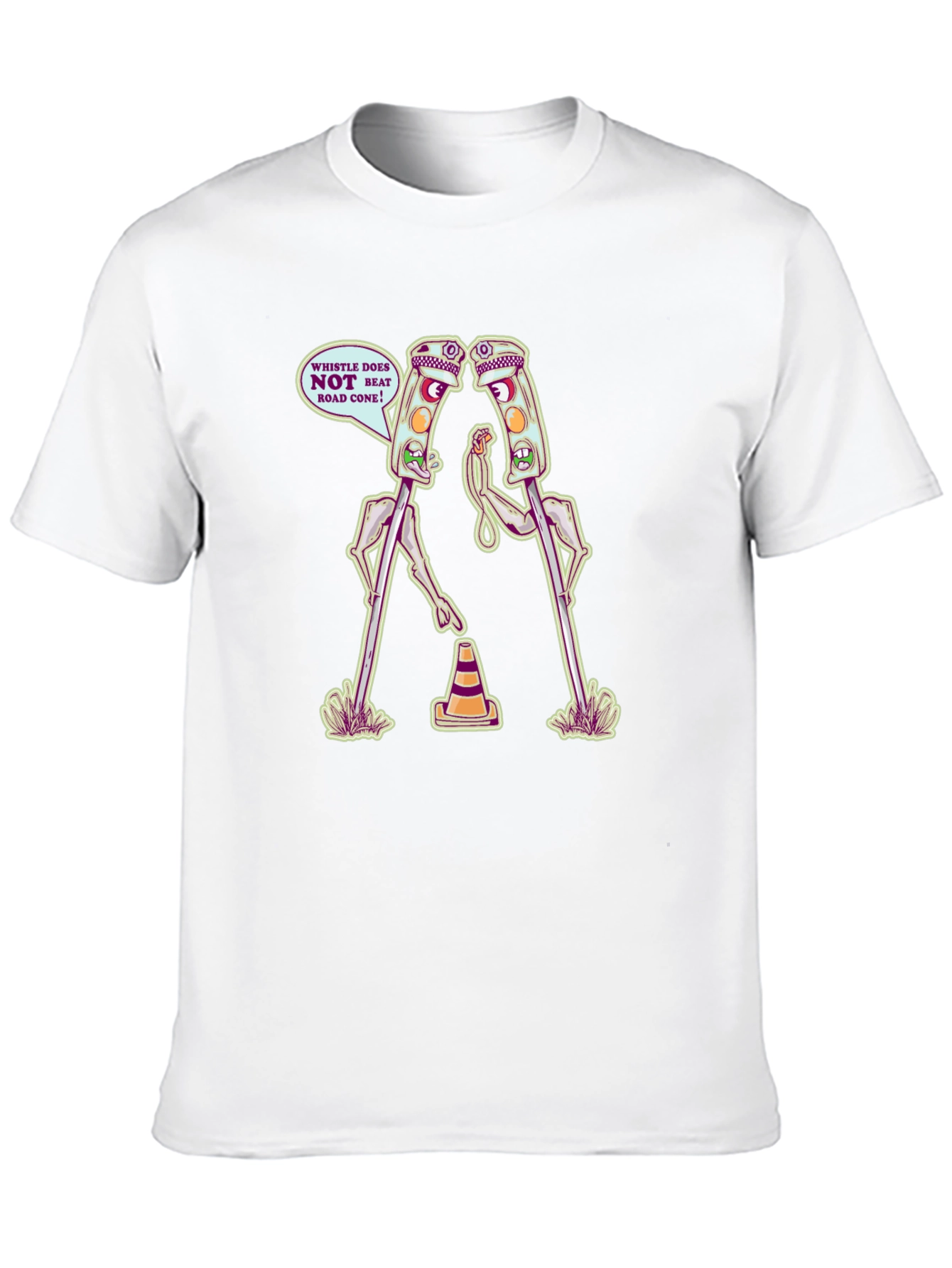 Black Funny Traffic Light vs Road Cone Cartoon T-Shirt view 10