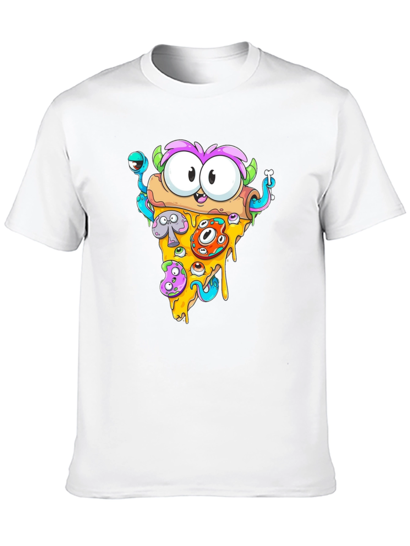 Black Pizza Monster Graphic Tee - Quirky Black T-Shirt view 10